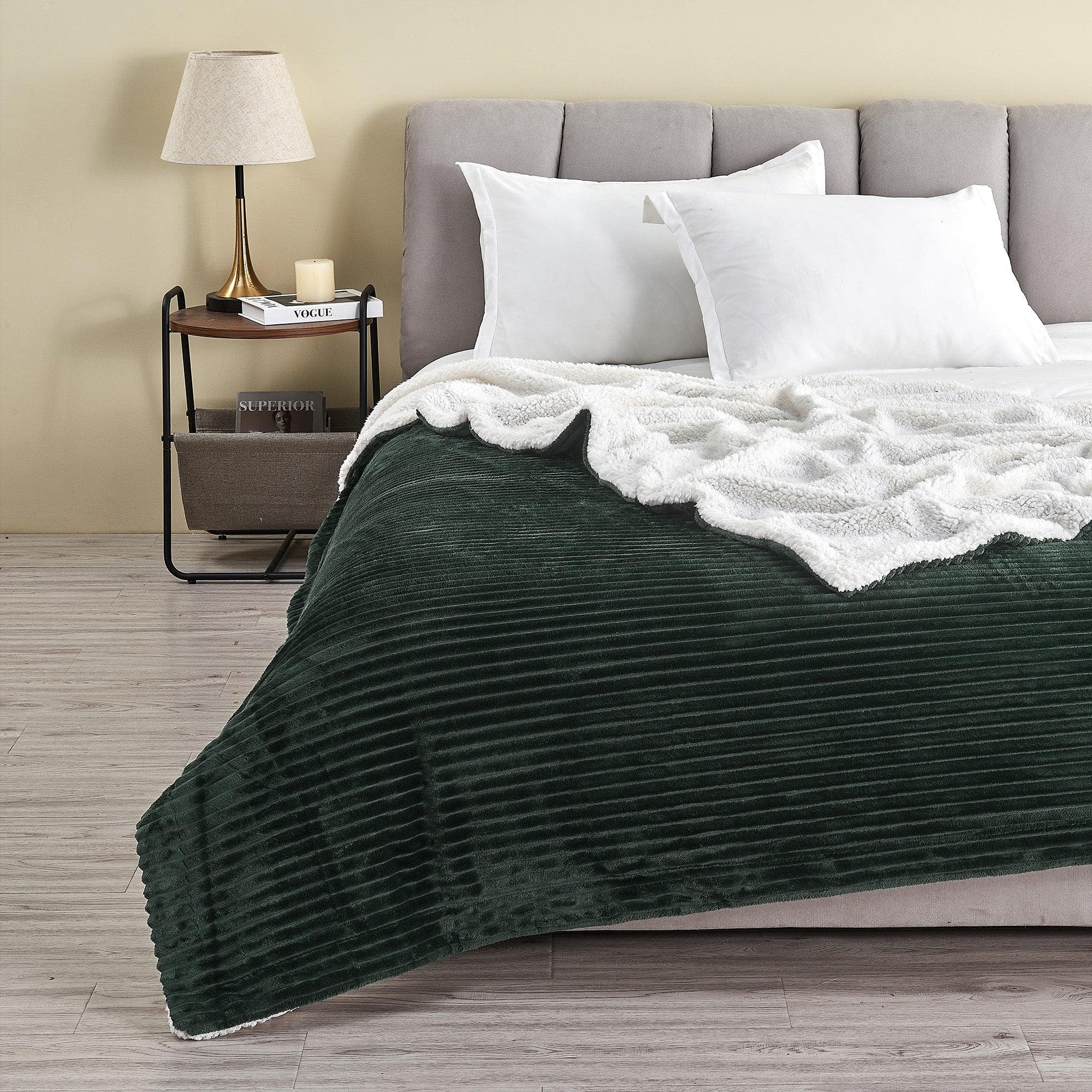 Ribbed Sherpa Throw Blanket - Corduroy Collection Great Bay Home