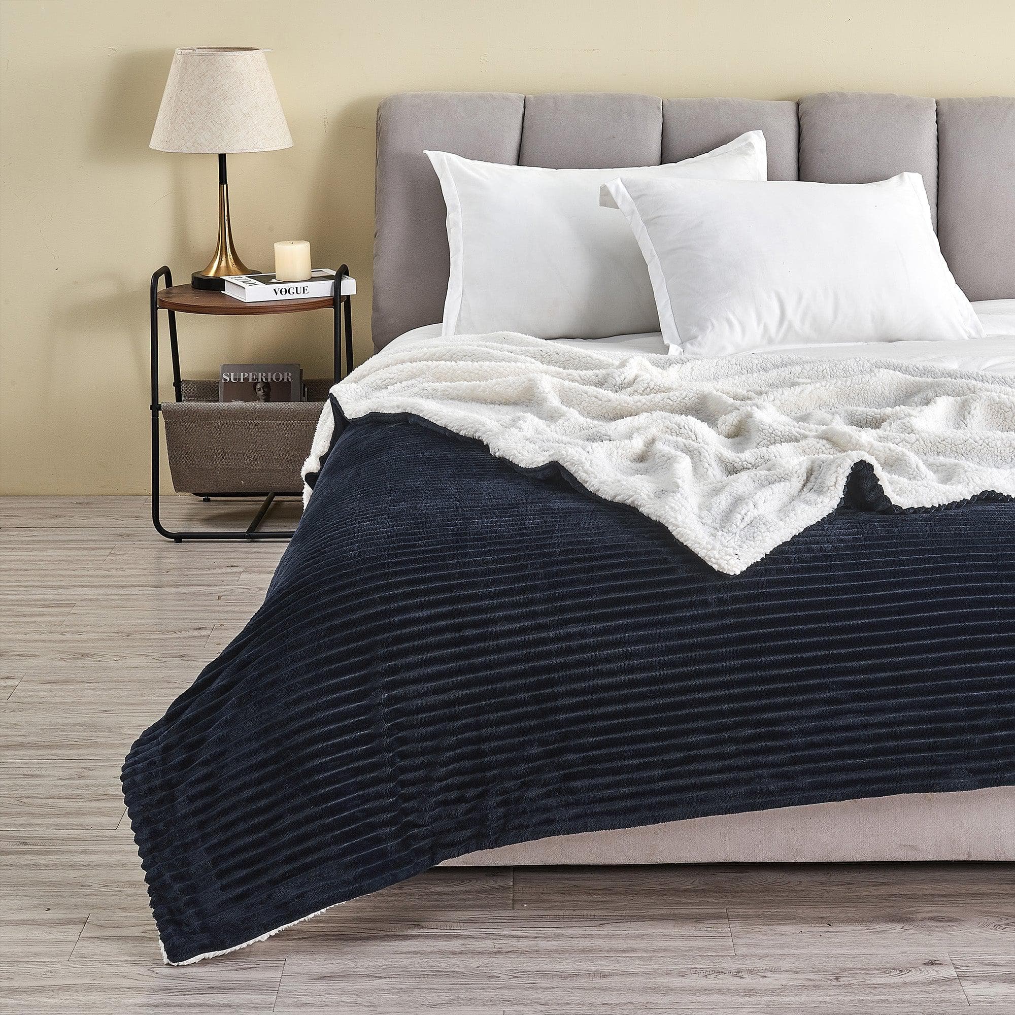 Ribbed Sherpa Throw Blanket - Corduroy Collection Great Bay Home