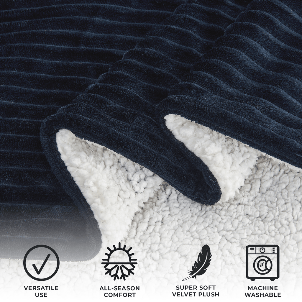 Ribbed Sherpa Throw Blanket - Corduroy Collection Great Bay Home