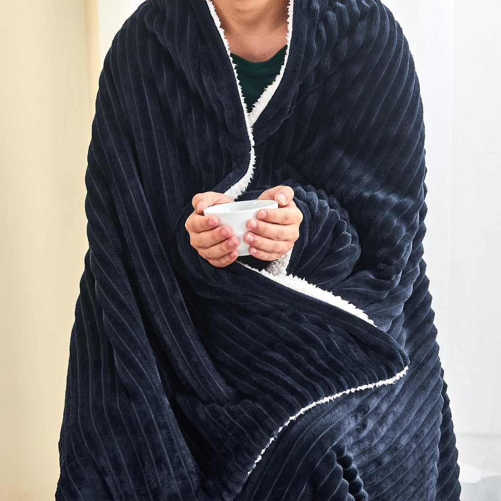Ribbed Sherpa Throw Blanket - Corduroy Collection Great Bay Home