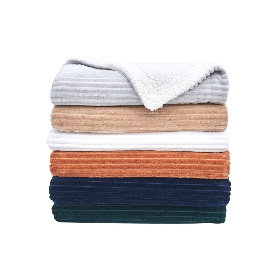 Ribbed Sherpa Throw Blanket - Corduroy Collection Great Bay Home