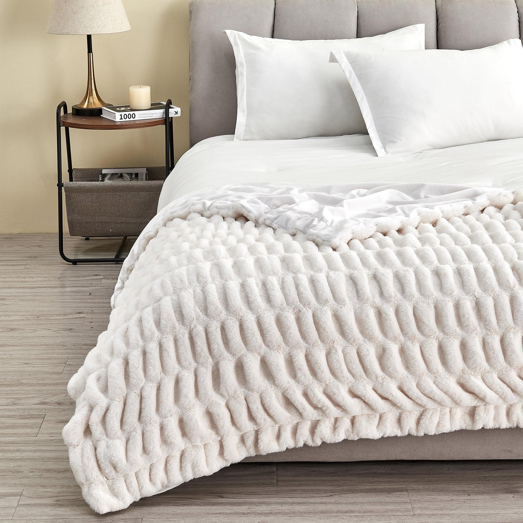 Ruched Faux Fur Throw Blanket - Alondra Collection Great Bay Home