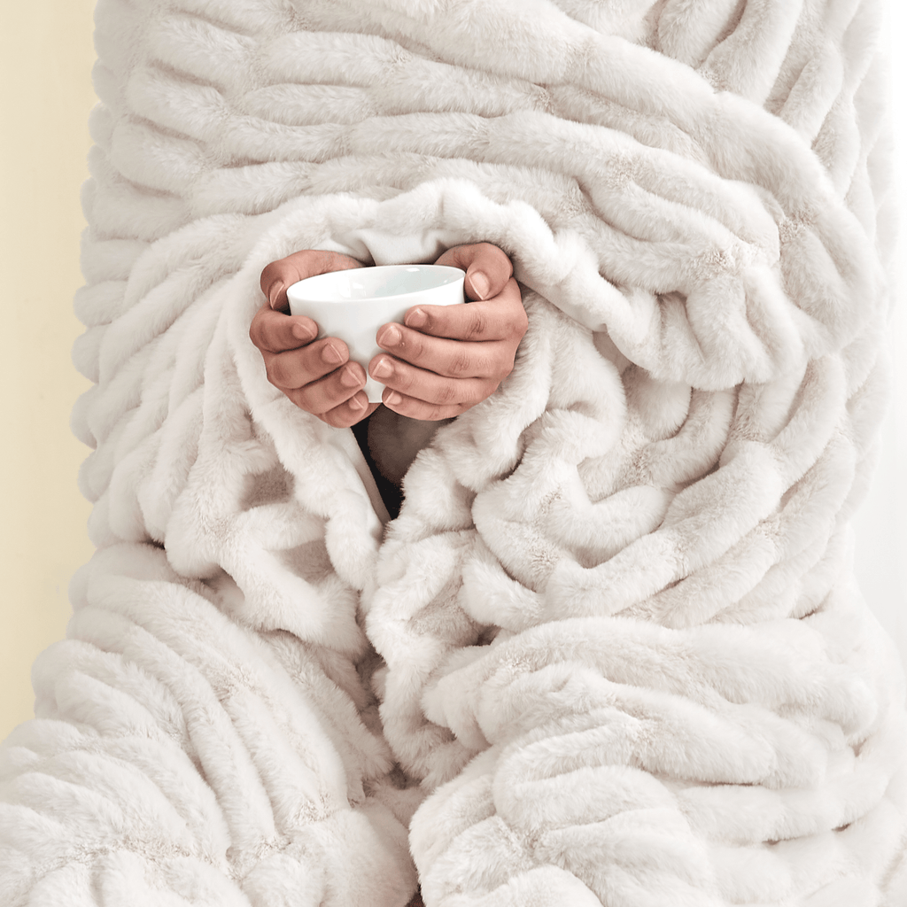 Ruched Faux Fur Throw Blanket - Alondra Collection Great Bay Home