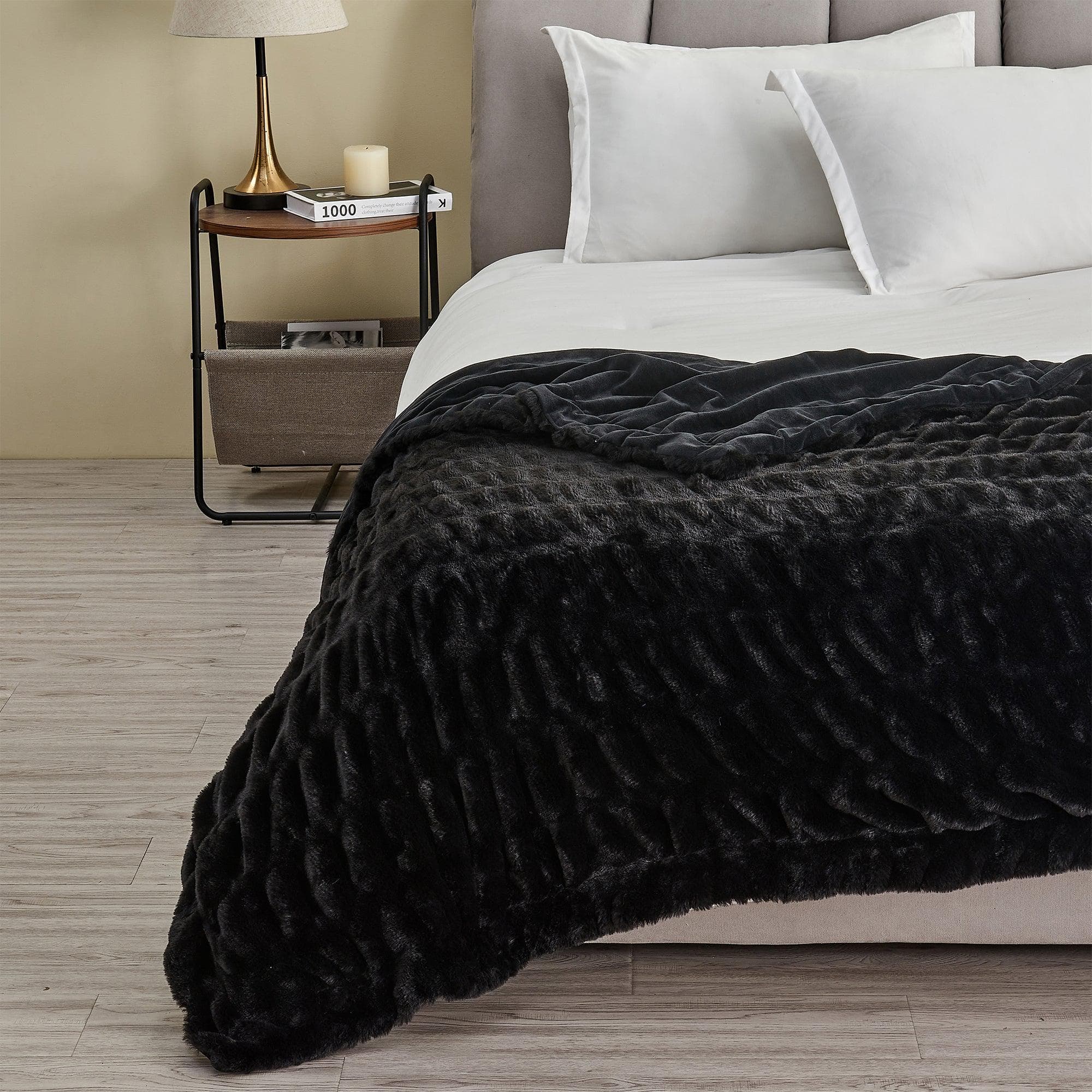 Ruched Faux Fur Throw Blanket - Alondra Collection Great Bay Home