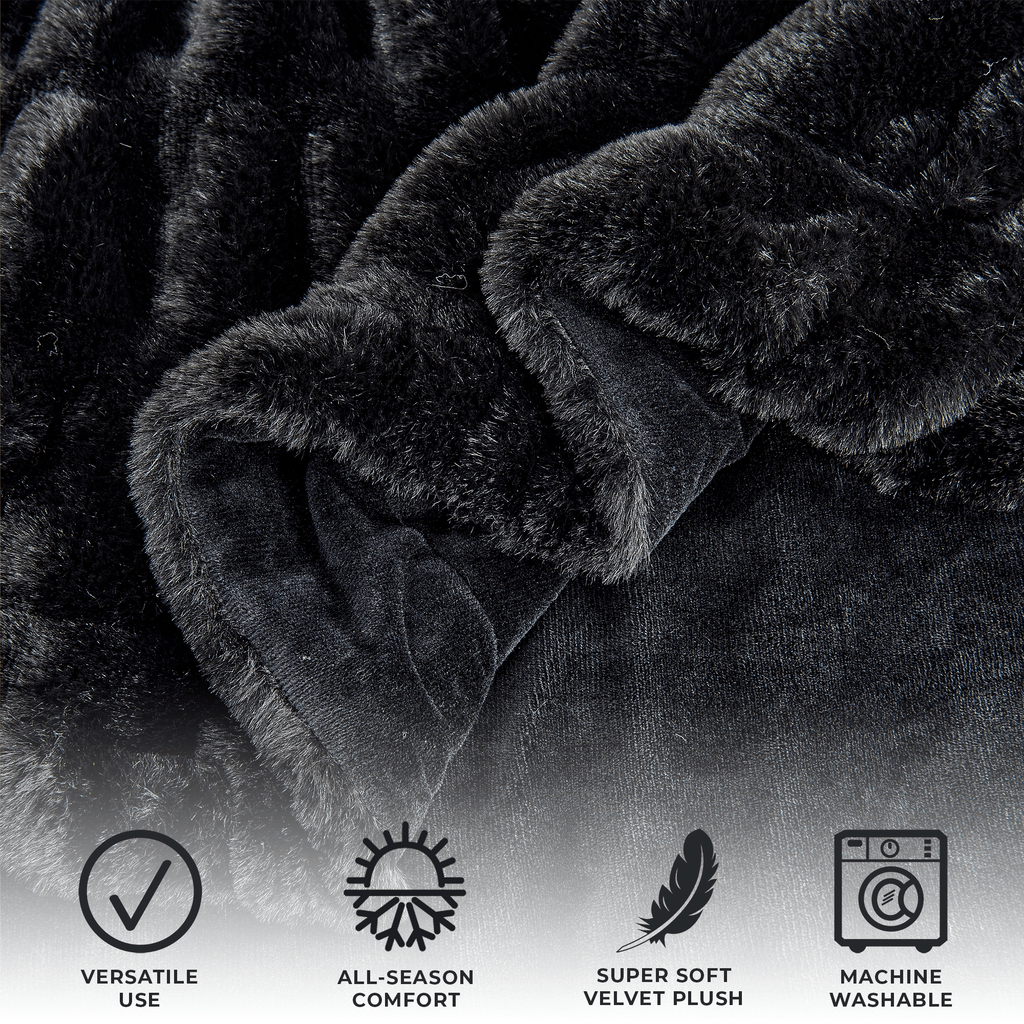 Ruched Faux Fur Throw Blanket - Alondra Collection Great Bay Home