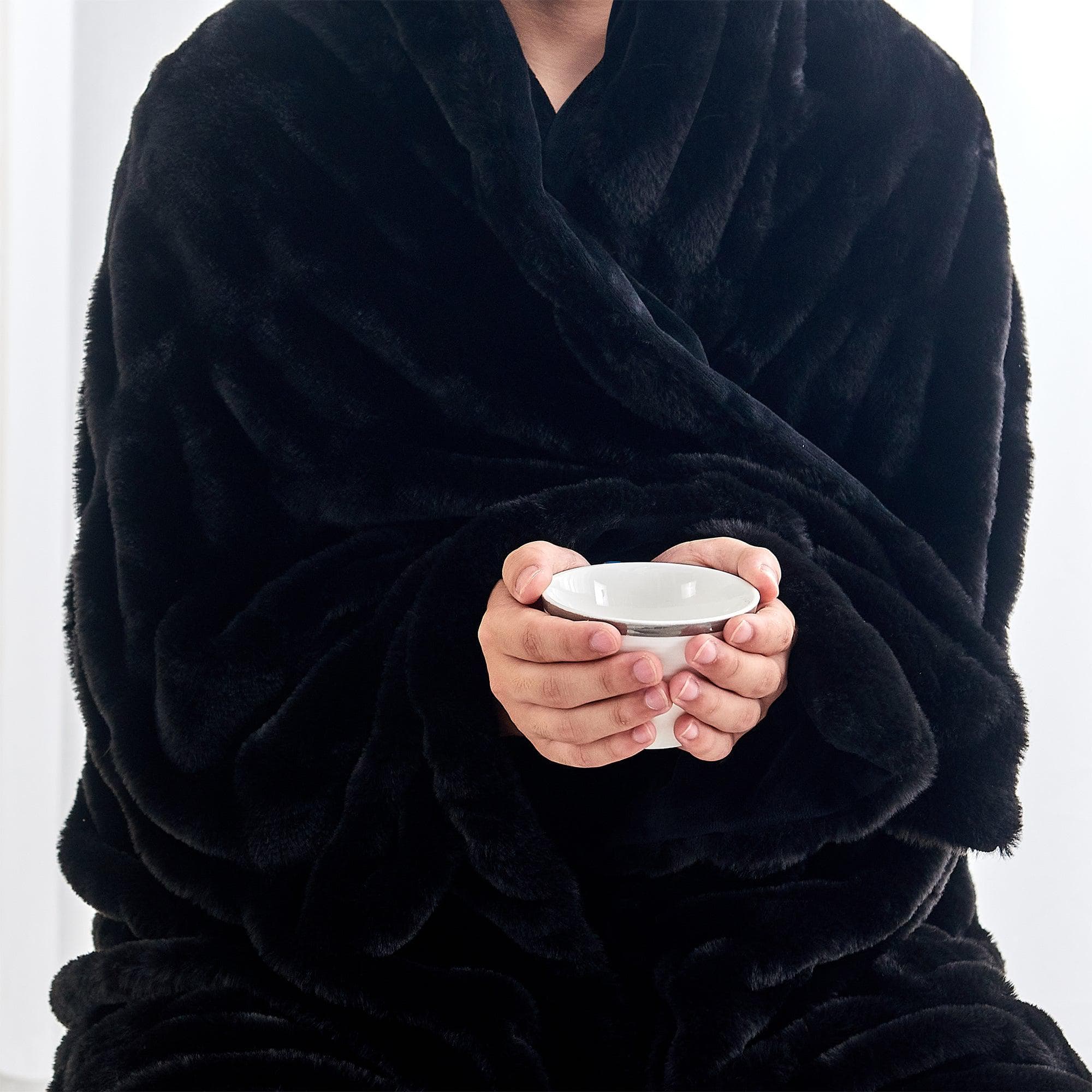 Ruched Faux Fur Throw Blanket - Alondra Collection Great Bay Home