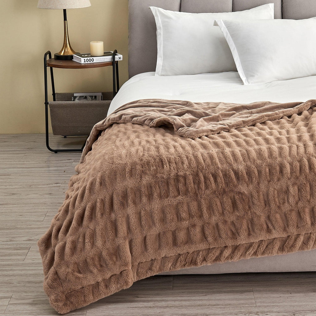 Ruched Faux Fur Throw Blanket - Alondra Collection Great Bay Home