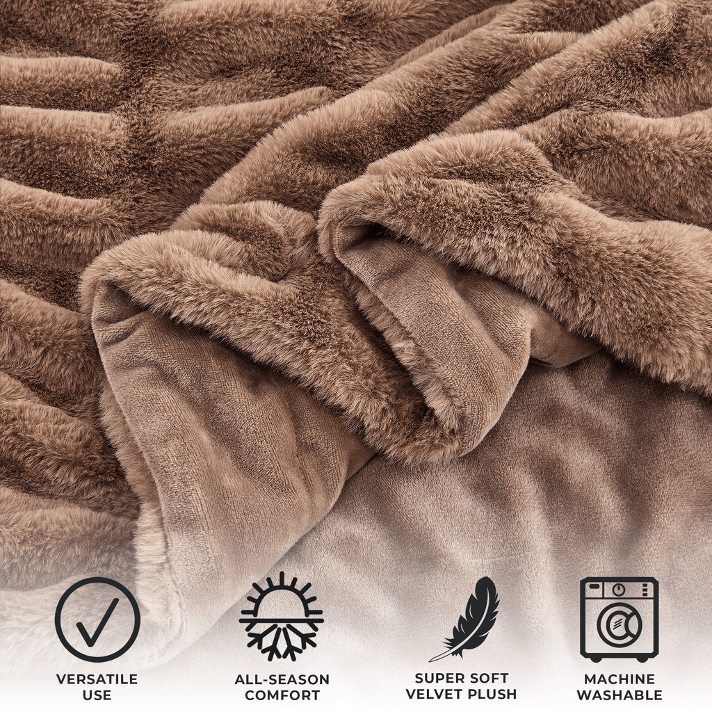 Ruched Faux Fur Throw Blanket - Alondra Collection Great Bay Home