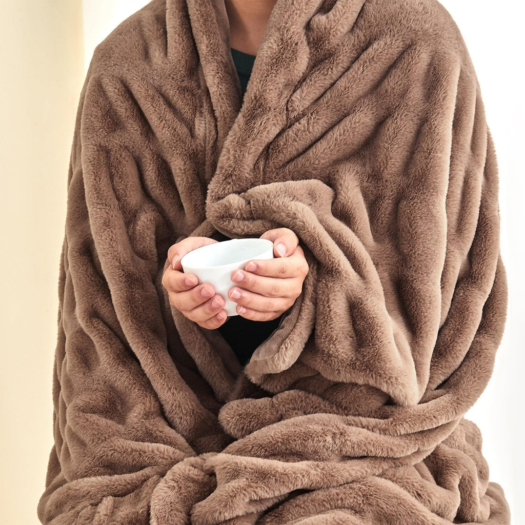 Ruched Faux Fur Throw Blanket - Alondra Collection Great Bay Home
