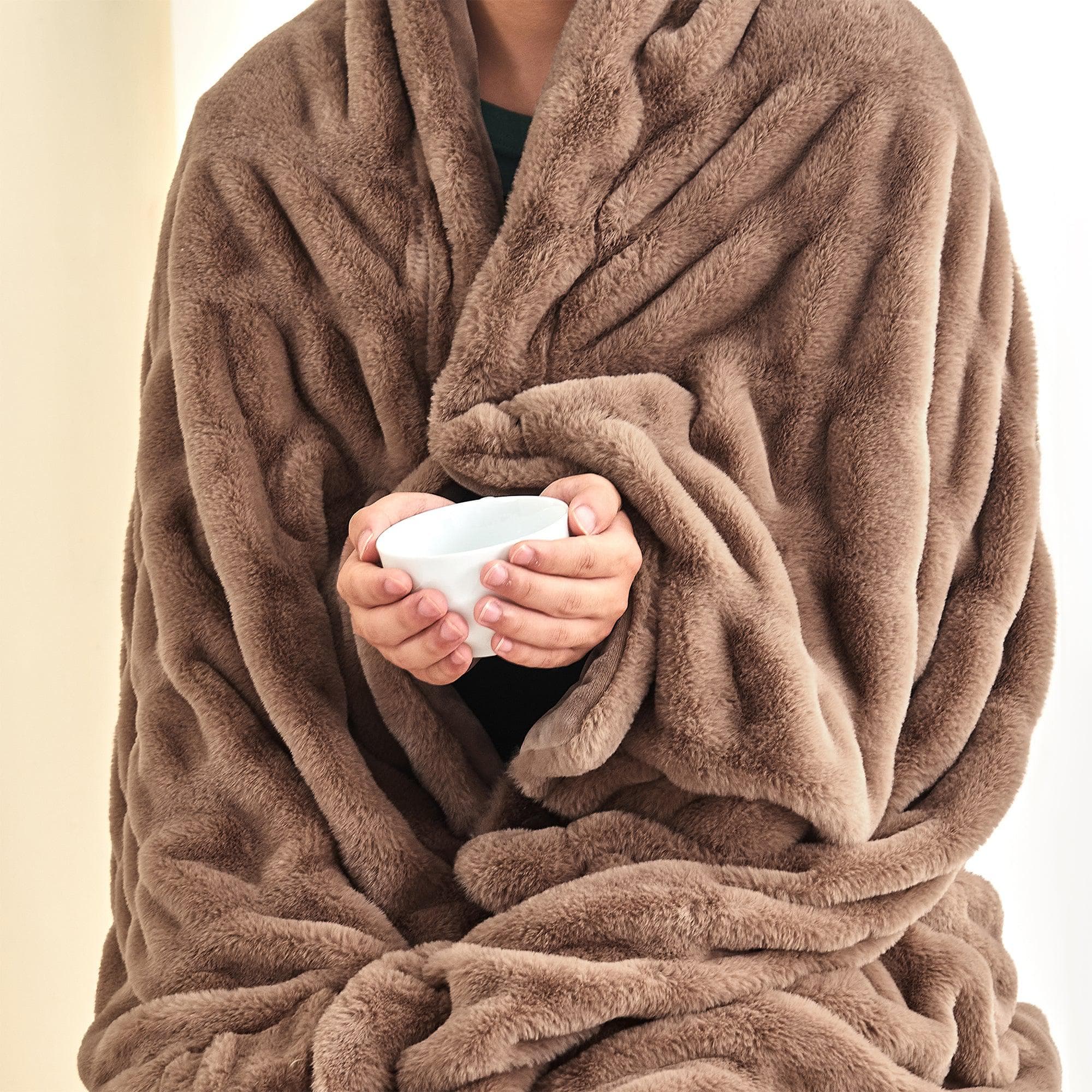 Ruched Faux Fur Throw Blanket - Alondra Collection Great Bay Home