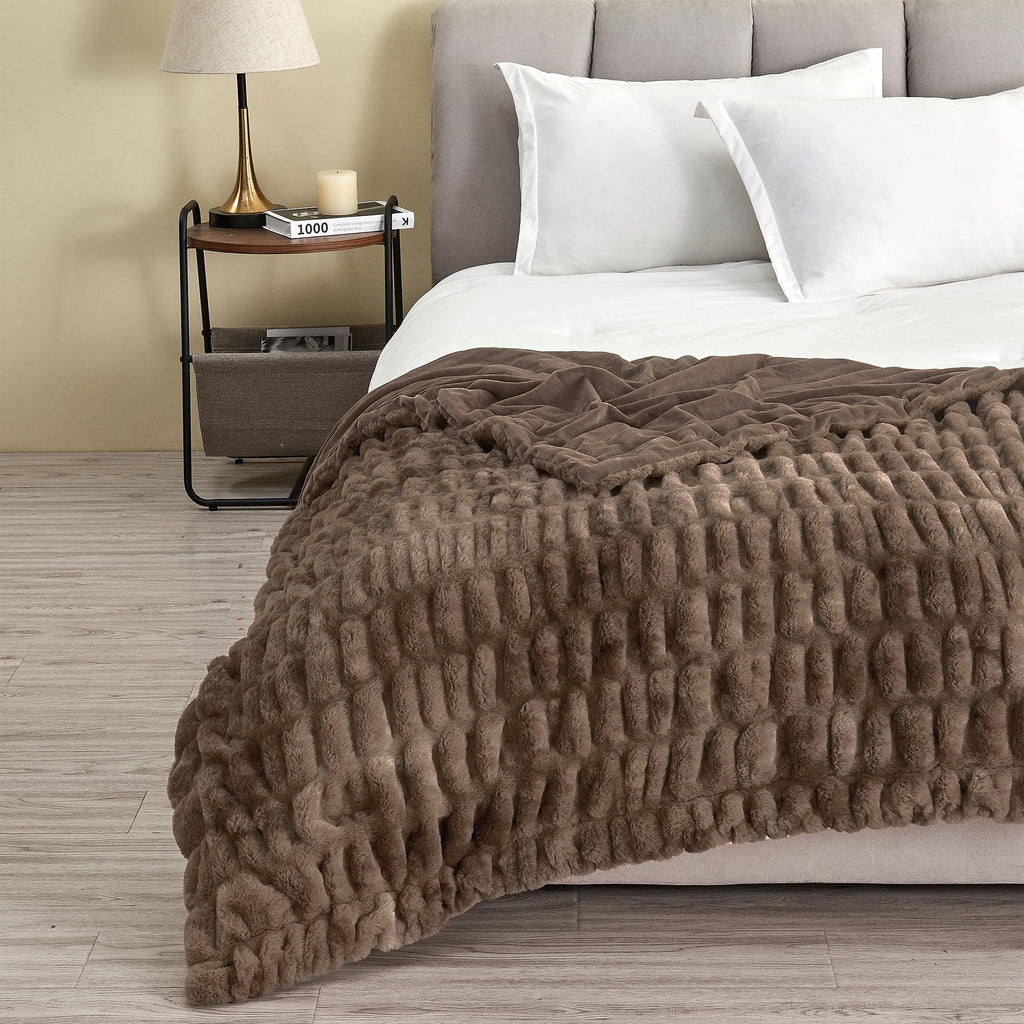 Ruched Faux Fur Throw Blanket - Alondra Collection Great Bay Home