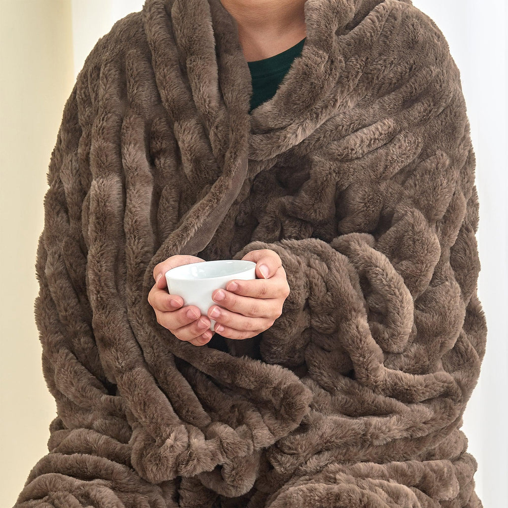 Ruched Faux Fur Throw Blanket - Alondra Collection Great Bay Home