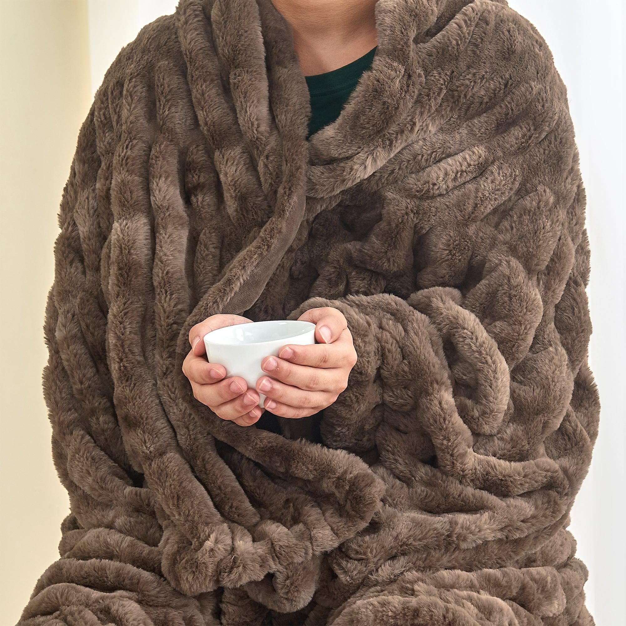 Ruched Faux Fur Throw Blanket - Alondra Collection Great Bay Home