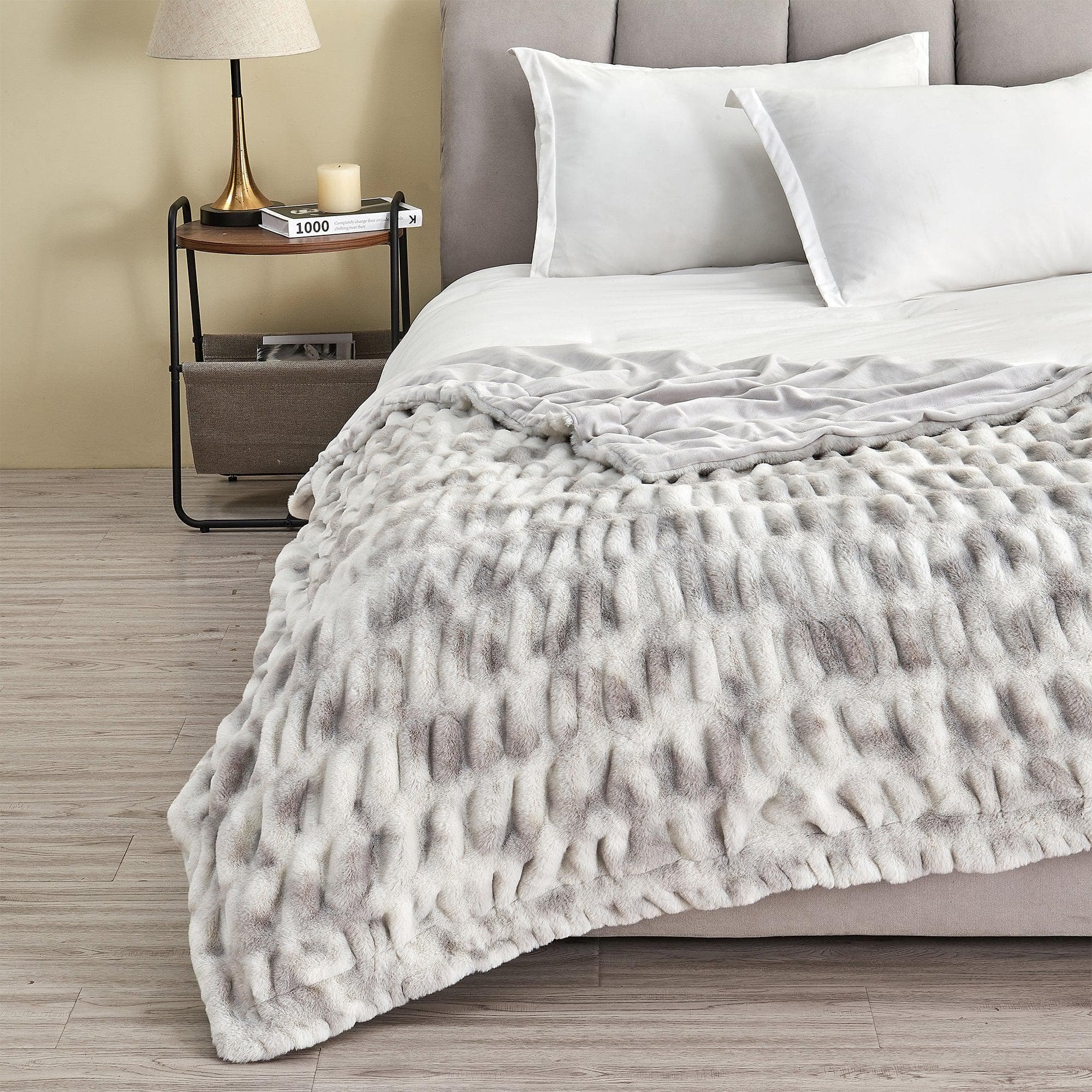Ruched Faux Fur Throw Blanket - Alondra Collection Great Bay Home
