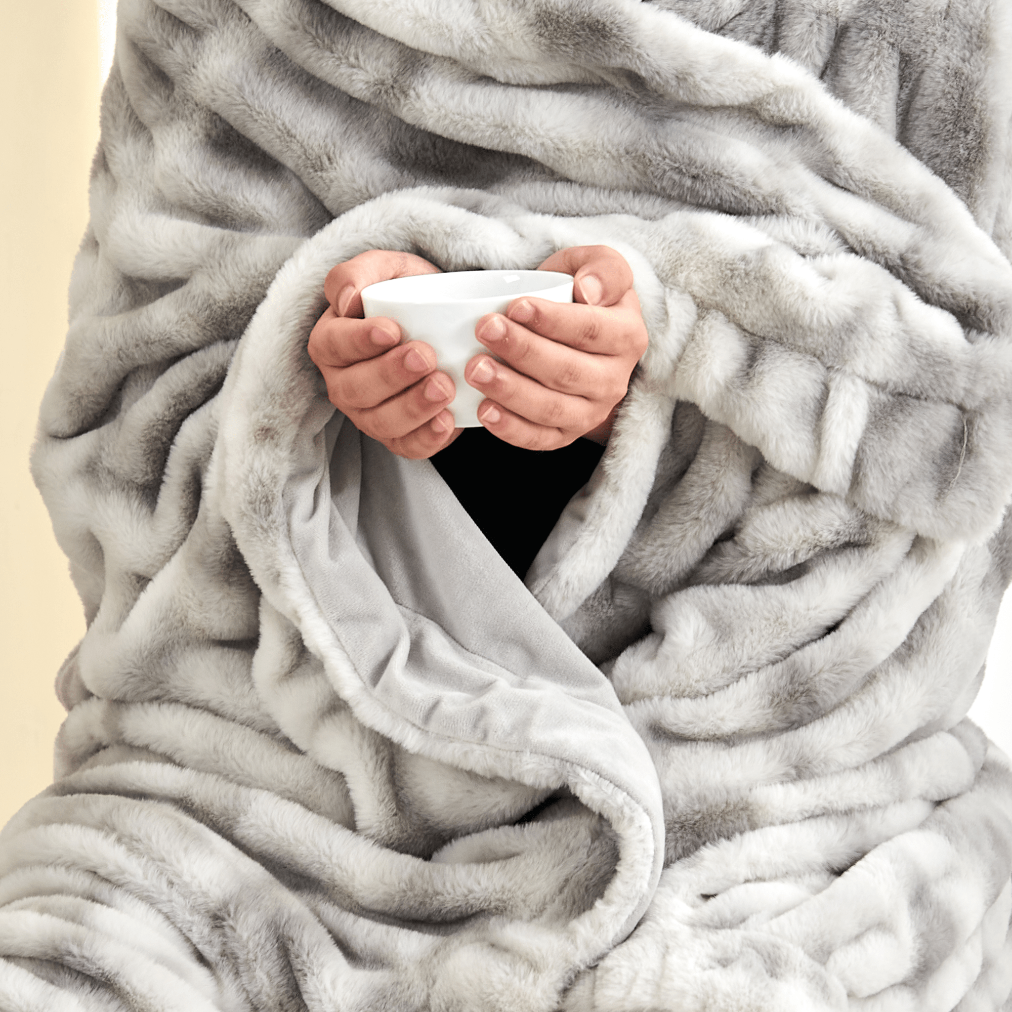 Ruched Faux Fur Throw Blanket - Alondra Collection Great Bay Home