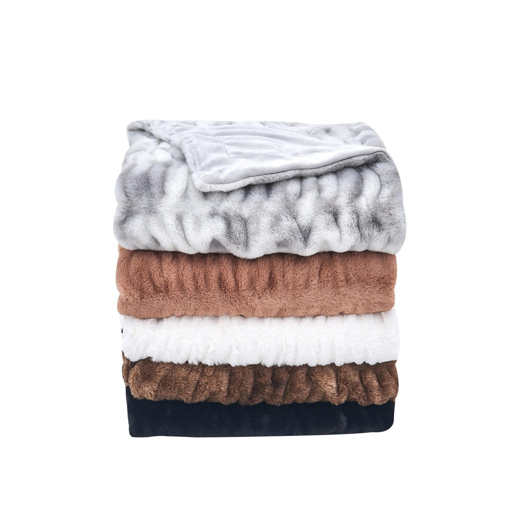Ruched Faux Fur Throw Blanket - Alondra Collection Great Bay Home