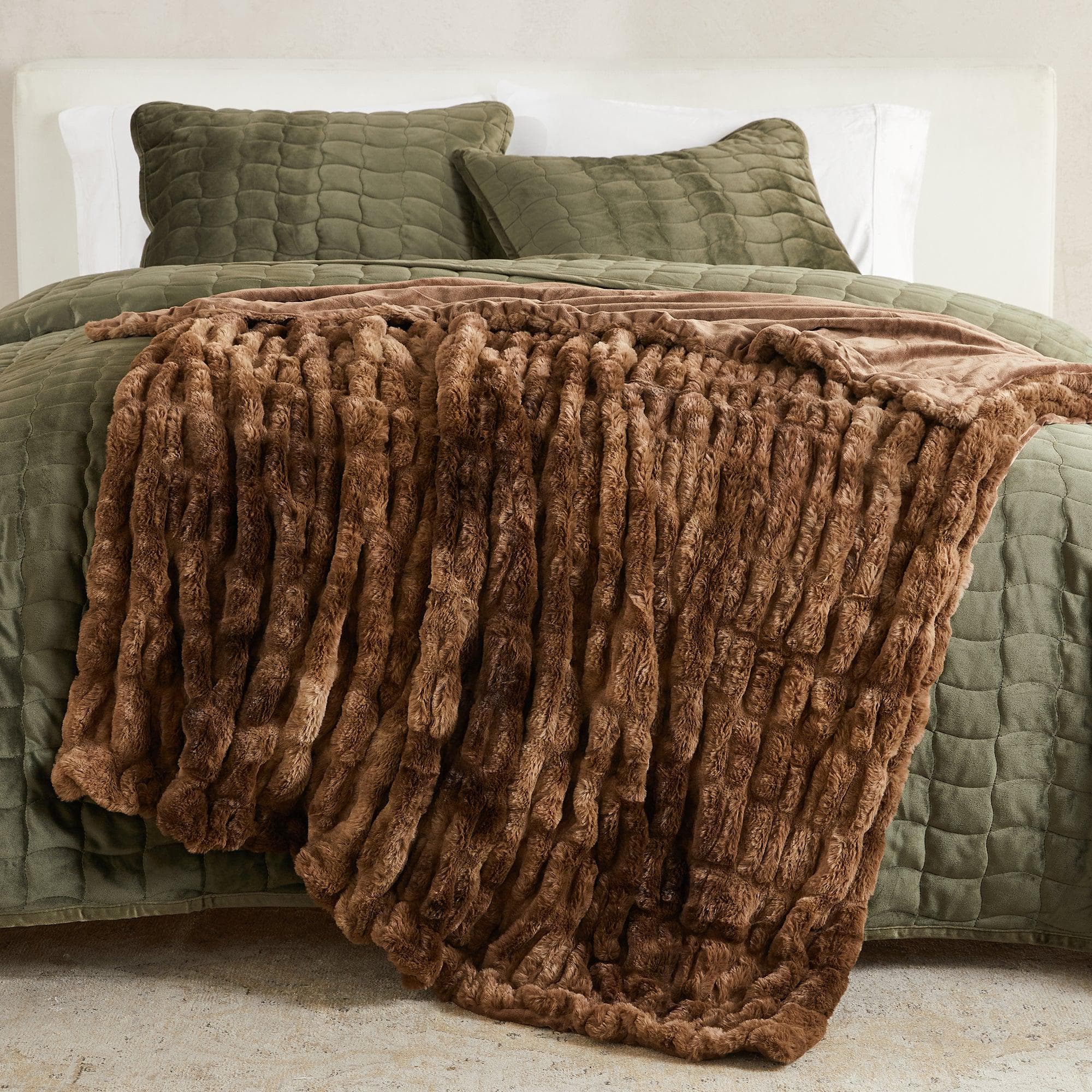 Ruched Faux Fur Throw Blanket - Alondra Collection Great Bay Home