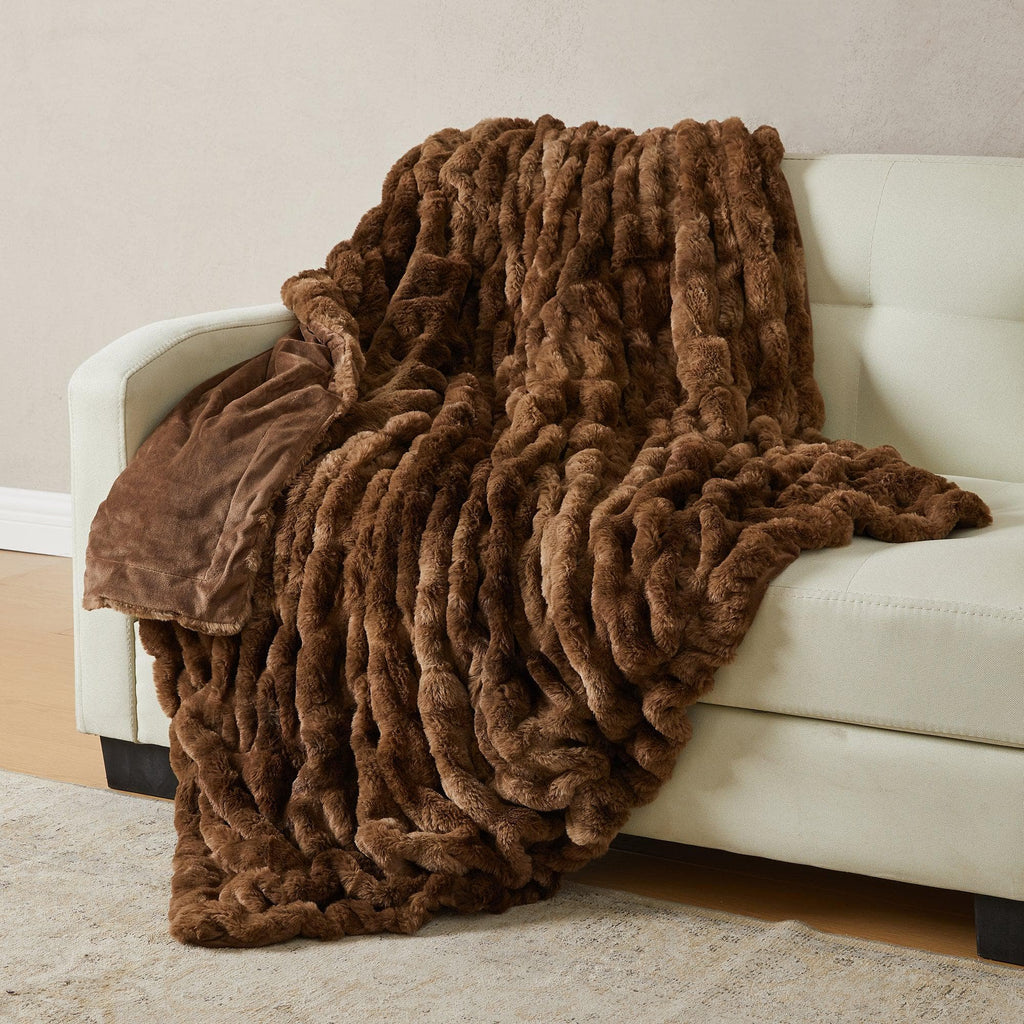 Ruched Faux Fur Throw Blanket - Alondra Collection Great Bay Home