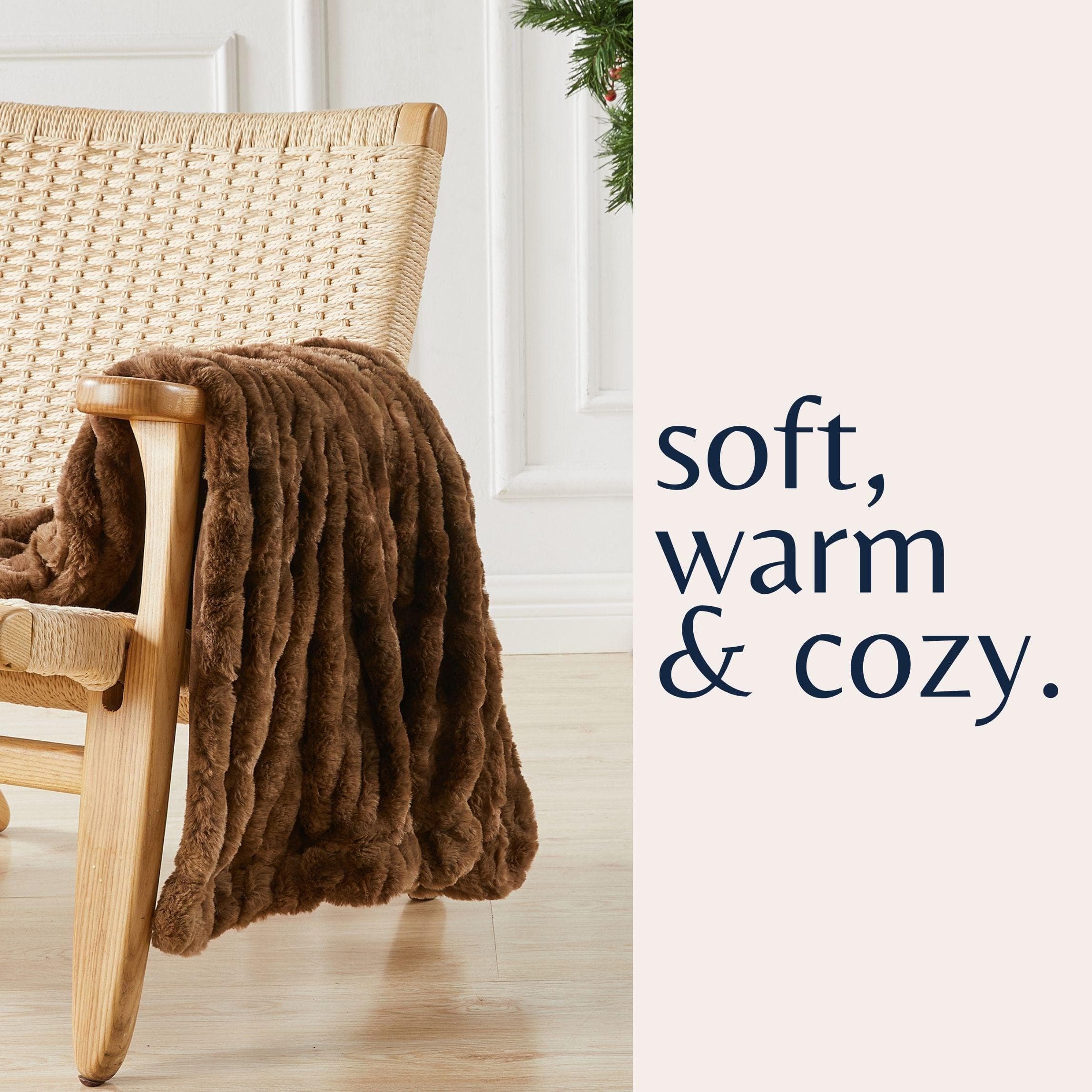 Ruched Faux Fur Throw Blanket - Alondra Collection Great Bay Home