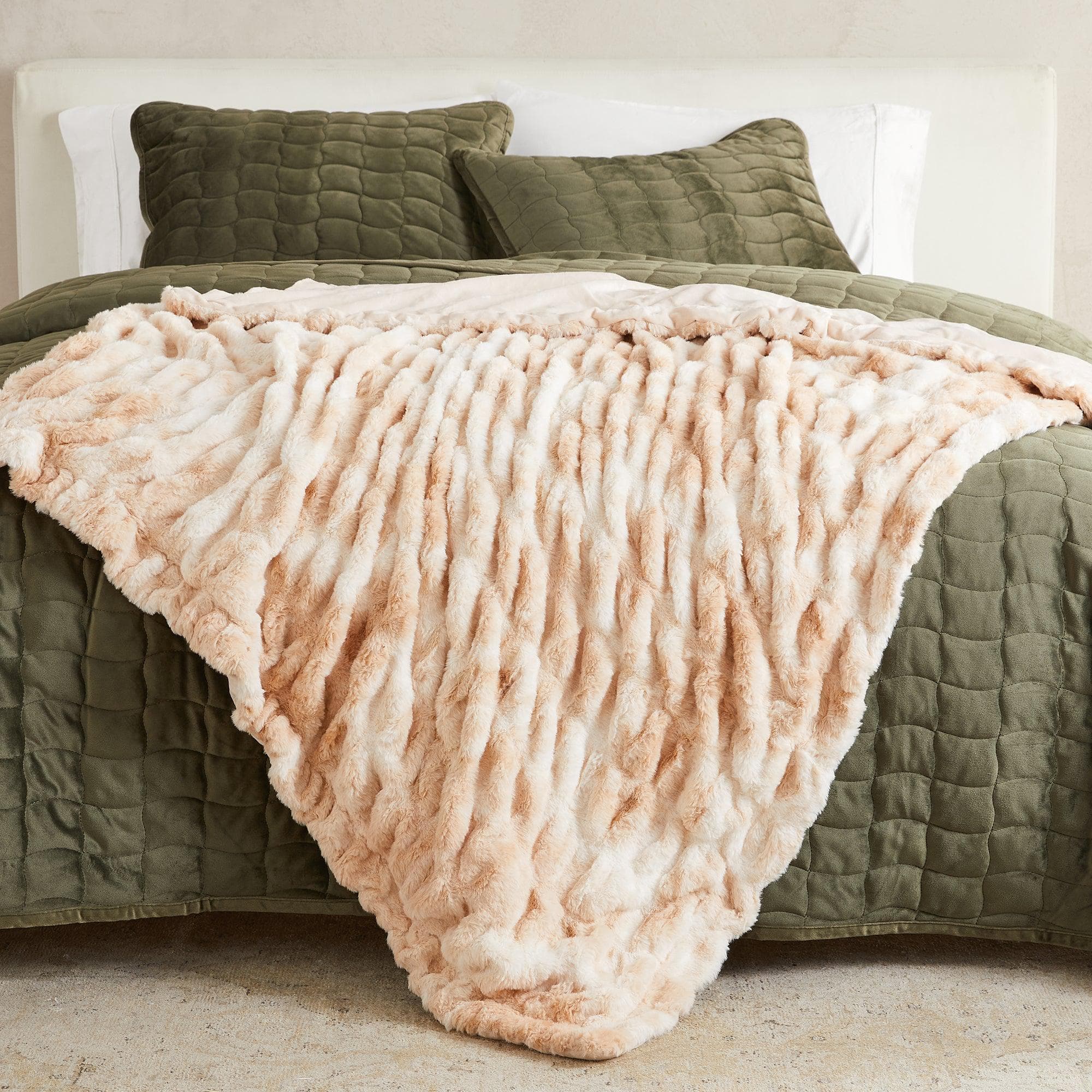 Ruched Faux Fur Throw Blanket - Alondra Collection Great Bay Home