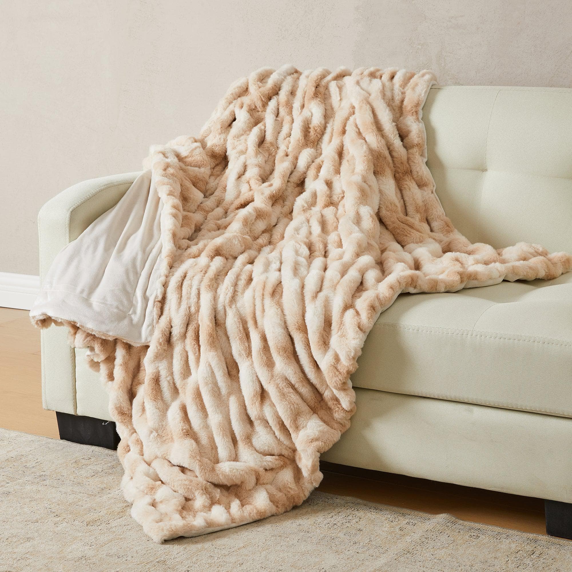 Ruched Faux Fur Throw Blanket - Alondra Collection Great Bay Home