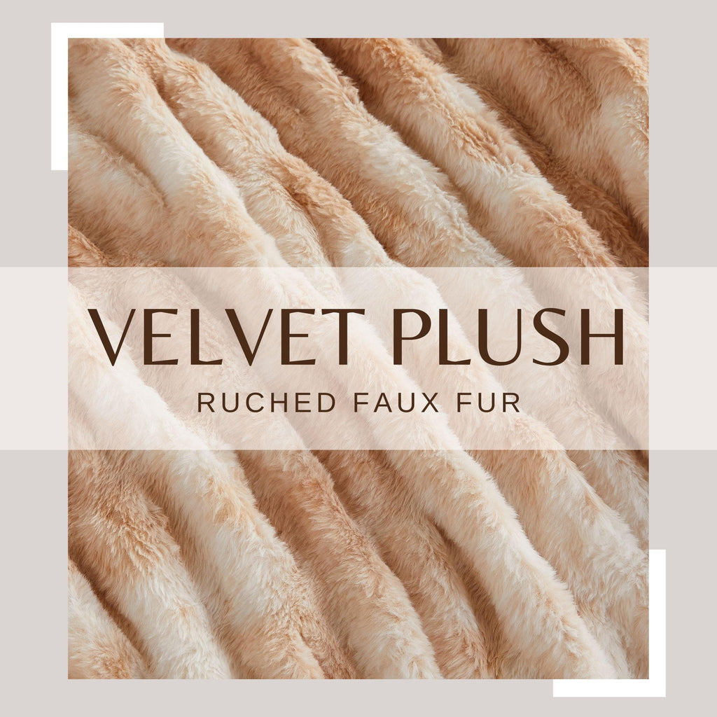 Ruched Faux Fur Throw Blanket - Alondra Collection Great Bay Home