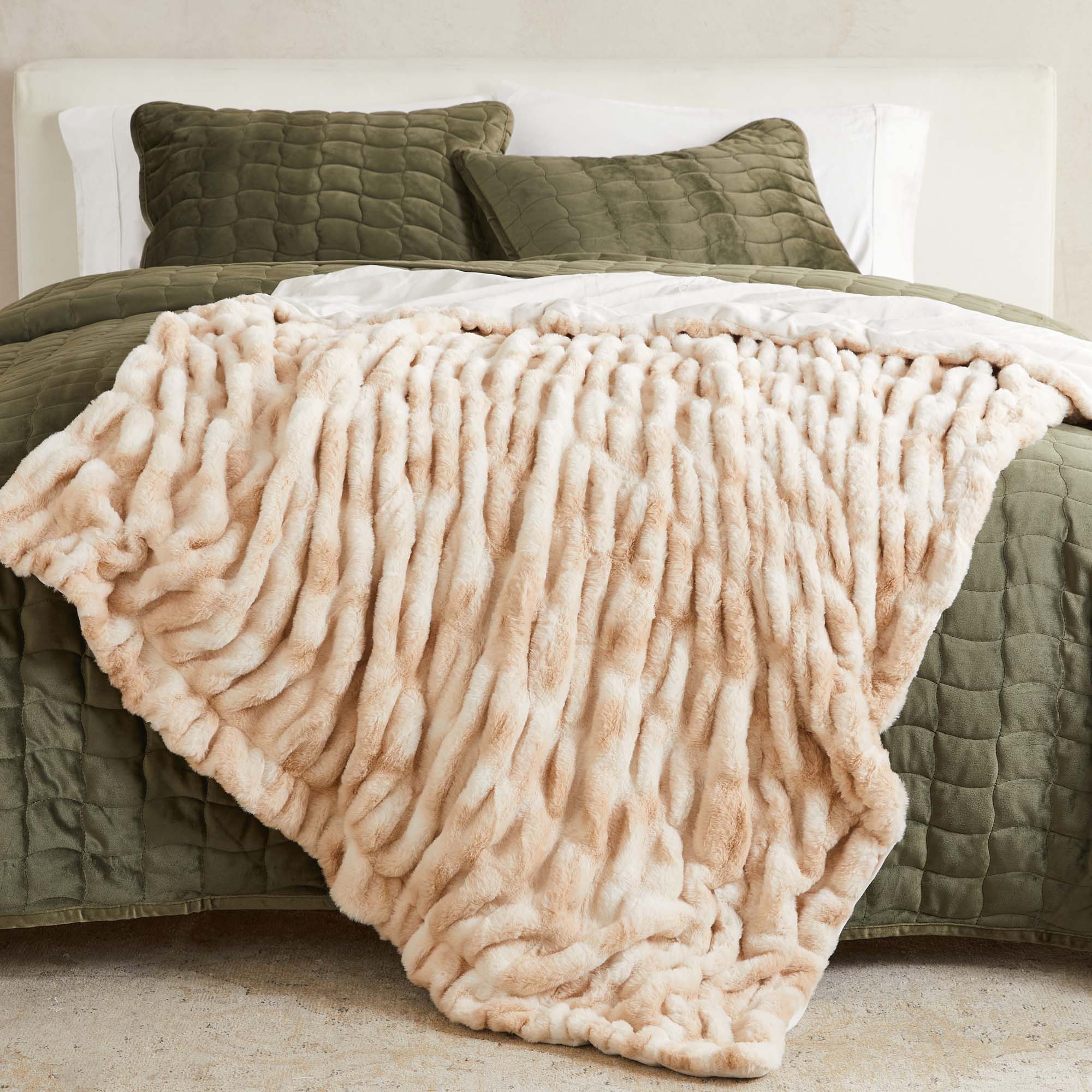 Ruched Faux Fur Throw Blanket - Alondra Collection Great Bay Home