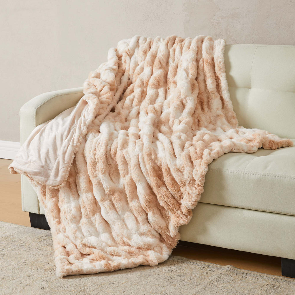 Ruched Faux Fur Throw Blanket - Alondra Collection Great Bay Home