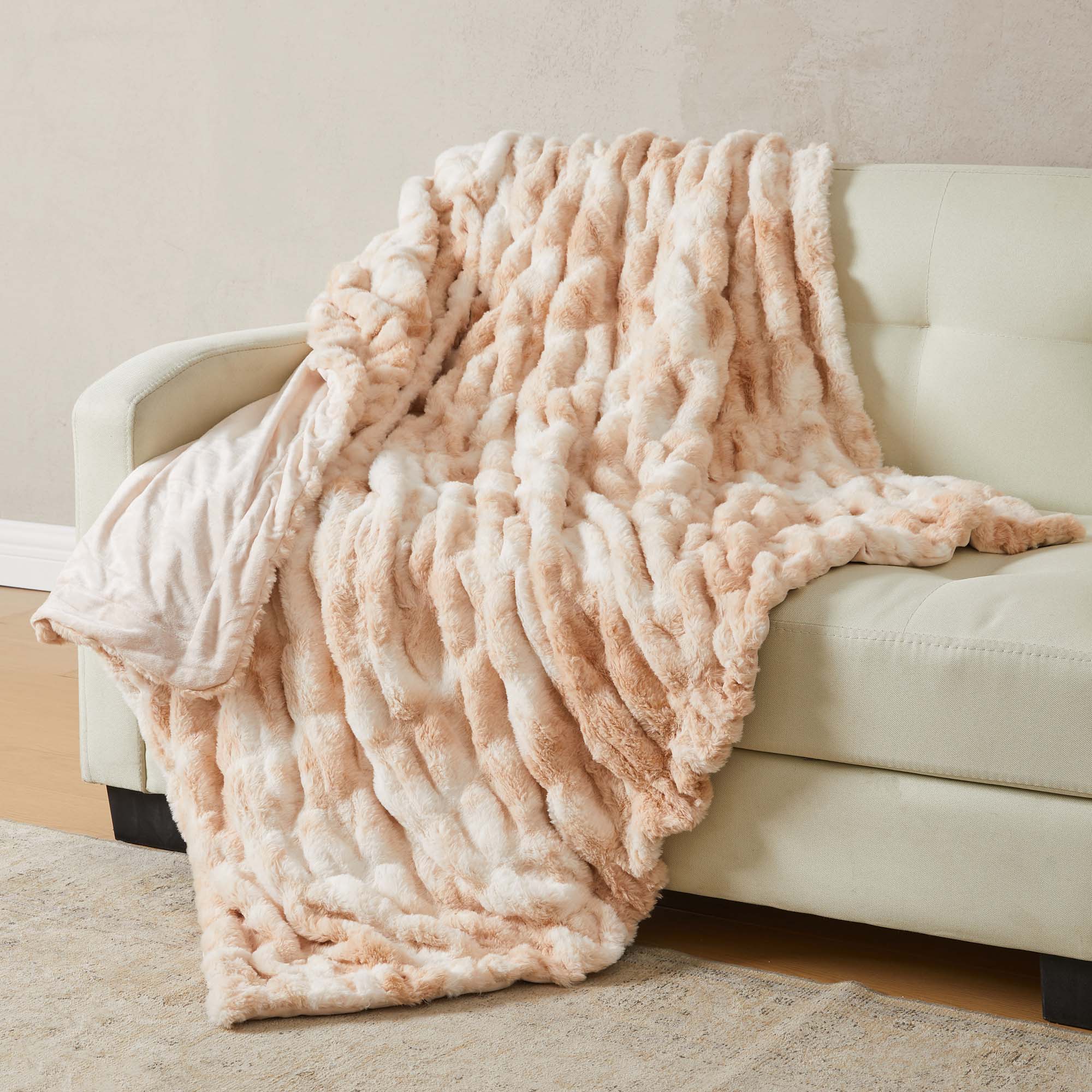 Ruched Faux Fur Throw Blanket - Alondra Collection Great Bay Home
