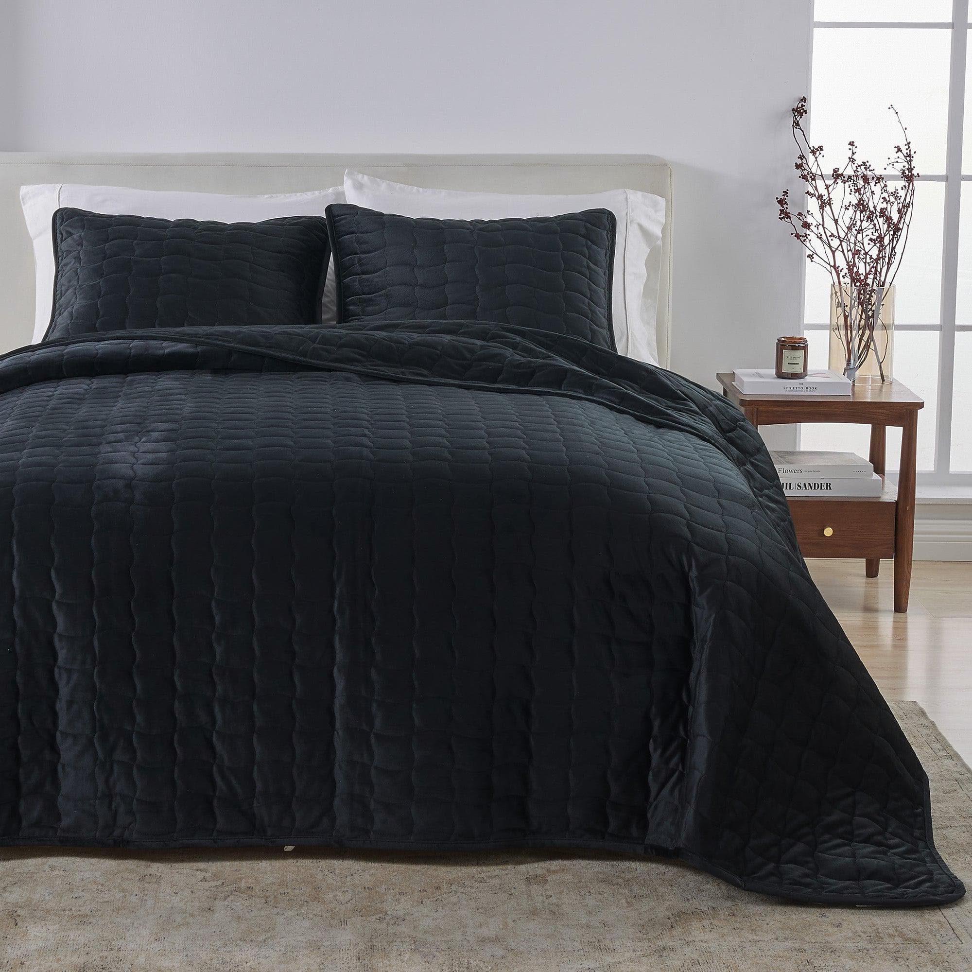 Velvet Box-Stitched Quilt Set - Vivica Collection Great Bay Home
