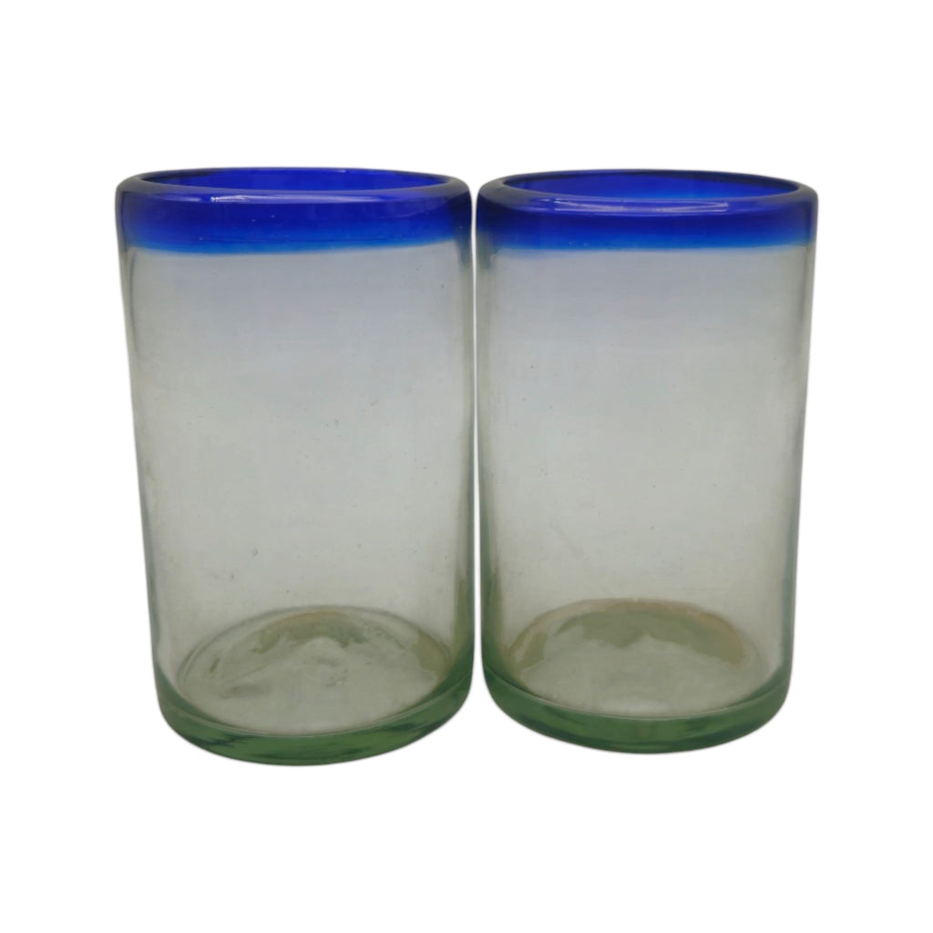 Hand-Blown Mexican Tumbler Glass | Cobalt Blue Rim Design The Talavera Hub