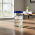 Hand-Blown Mexican Tumbler Glass | Cobalt Blue Rim Design The Talavera Hub