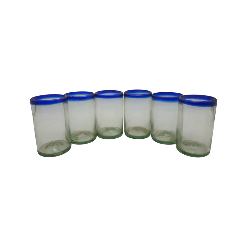 Hand-Blown Mexican Tumbler Glass | Cobalt Blue Rim Design The Talavera Hub