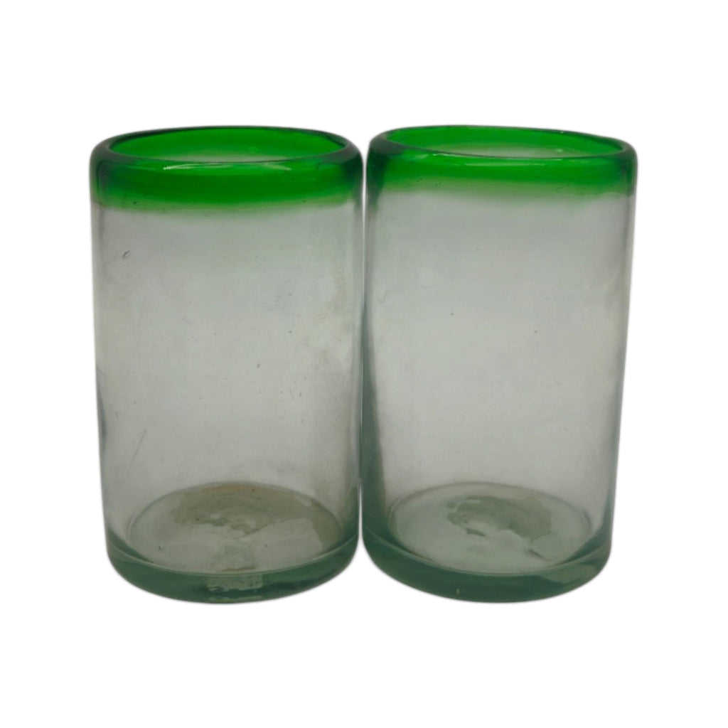 Hand-Blown Mexican Tumbler Glass | Emerald Green Rim The Talavera Hub