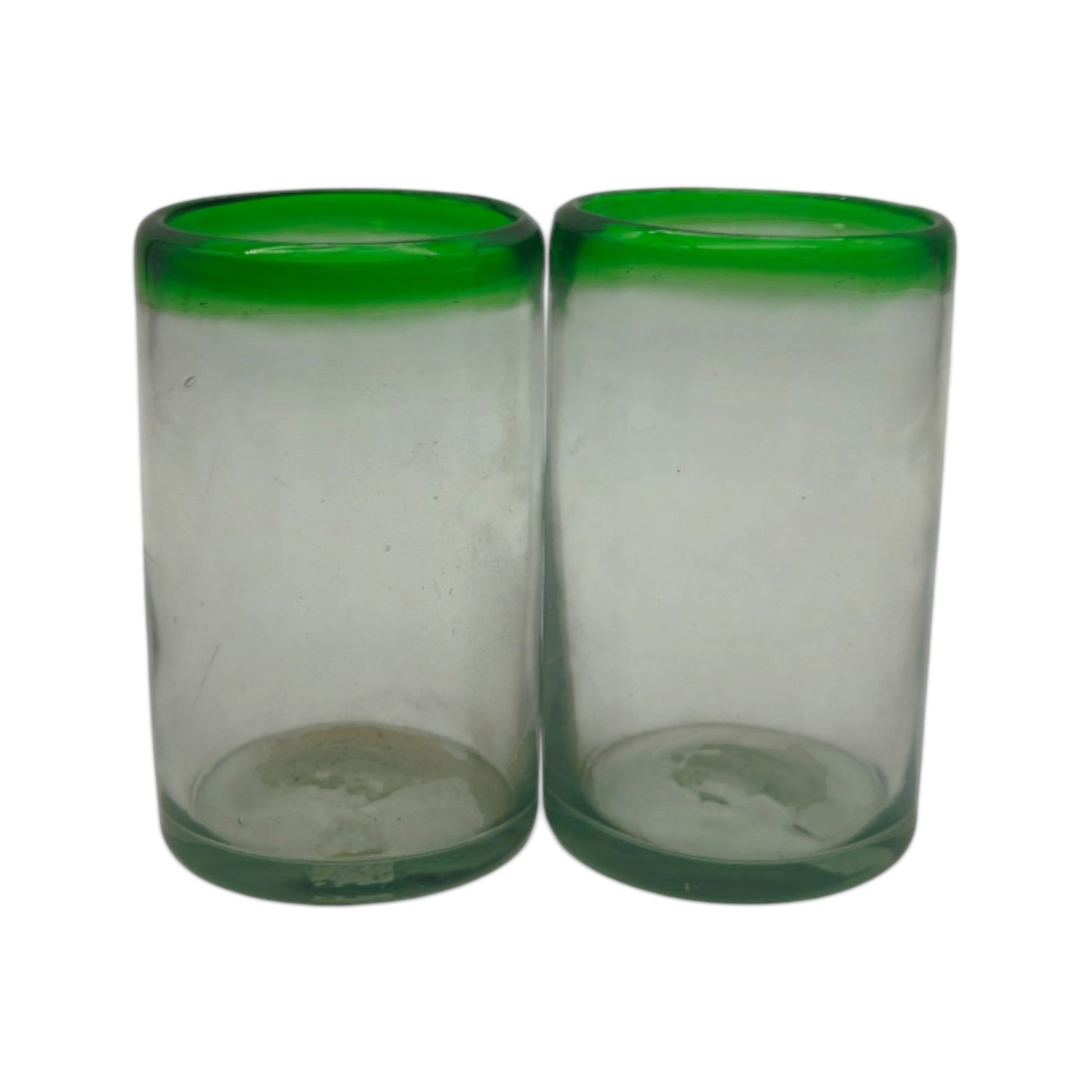 Hand-Blown Mexican Tumbler Glass | Emerald Green Rim The Talavera Hub