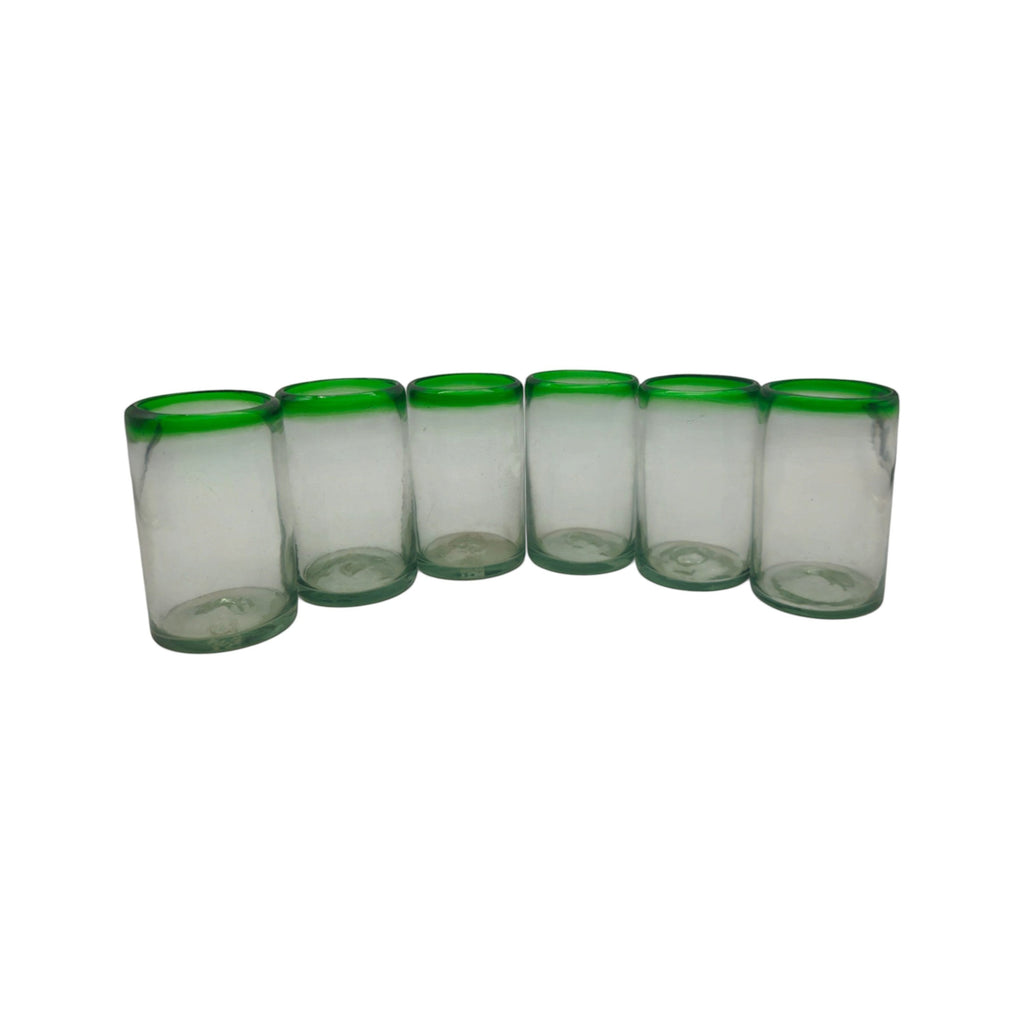 Hand-Blown Mexican Tumbler Glass | Emerald Green Rim The Talavera Hub