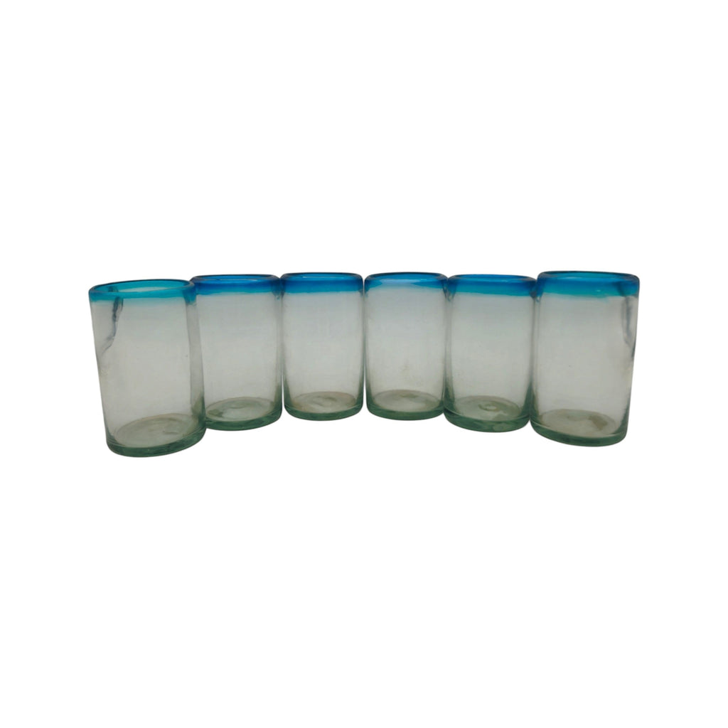 Hand-Blown Mexican Tumbler Glass | Teal Rim Design The Talavera Hub