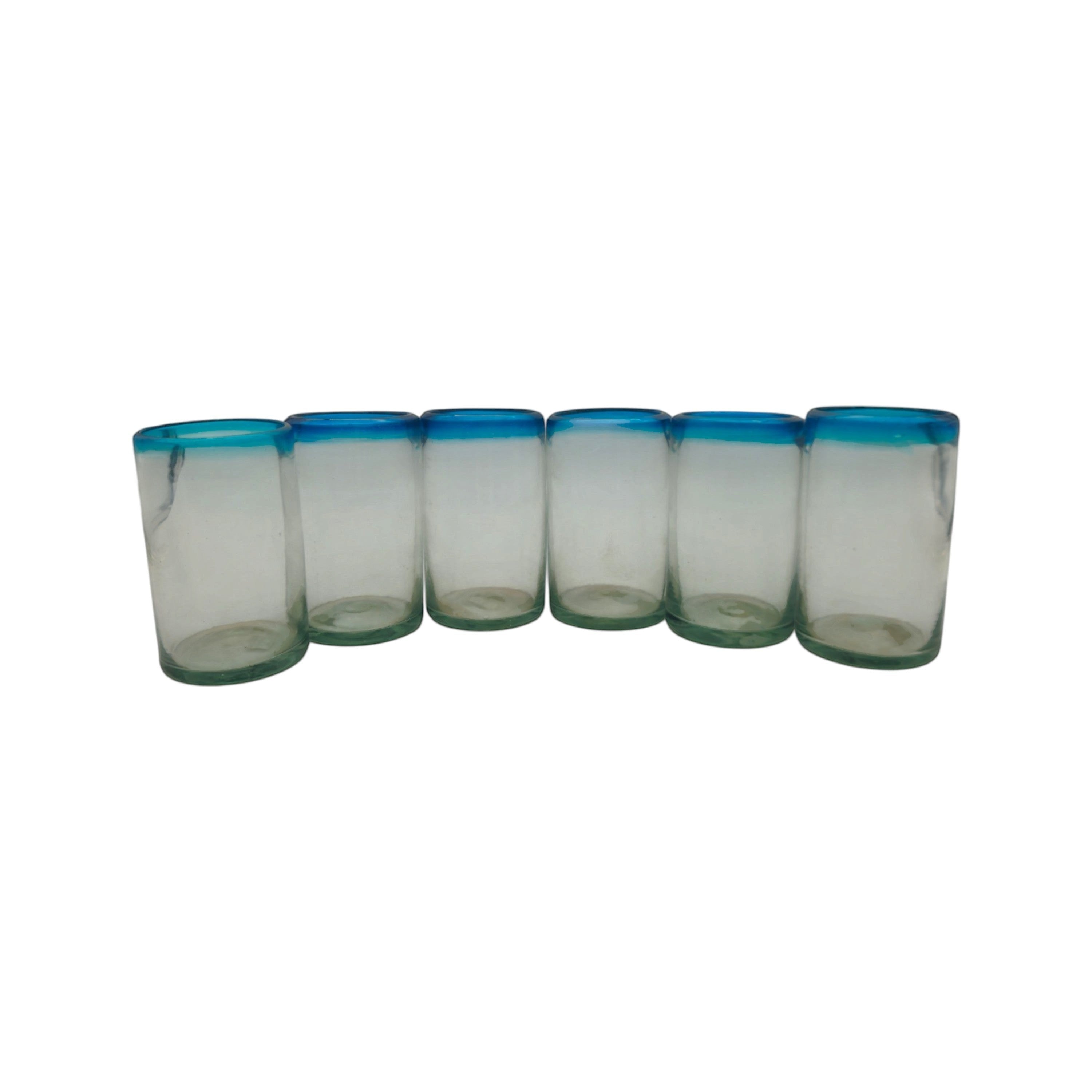 Hand-Blown Mexican Tumbler Glass | Teal Rim Design The Talavera Hub