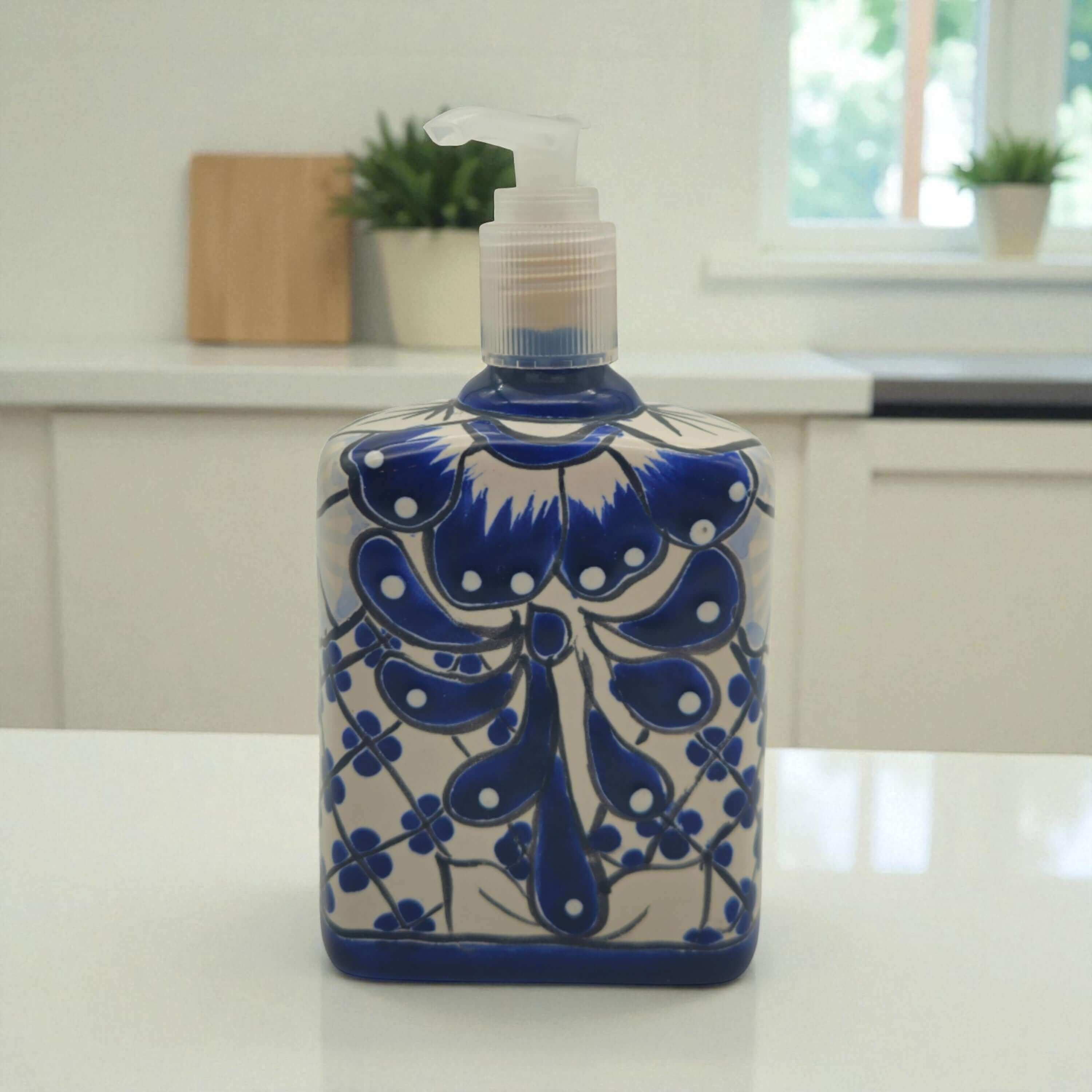 Hand-Painted Blue Talavera Soap Dispenser | Floral Ceramic Decor The Talavera Hub