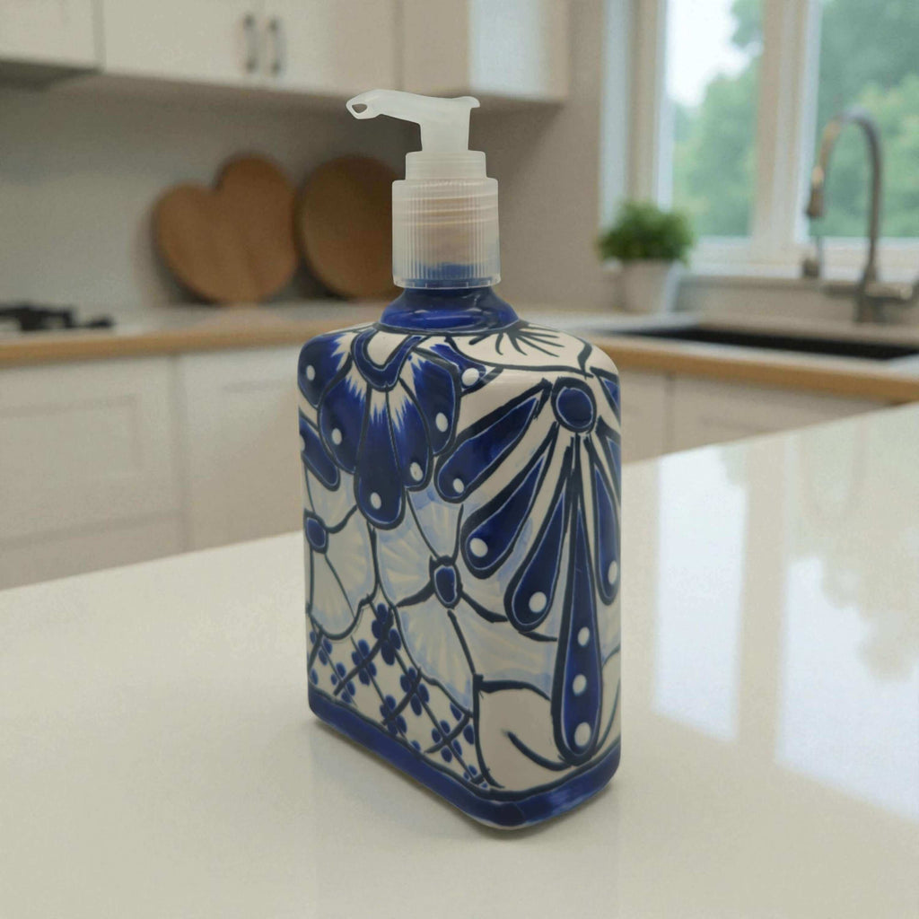 Hand-Painted Blue Talavera Soap Dispenser | Floral Ceramic Decor The Talavera Hub