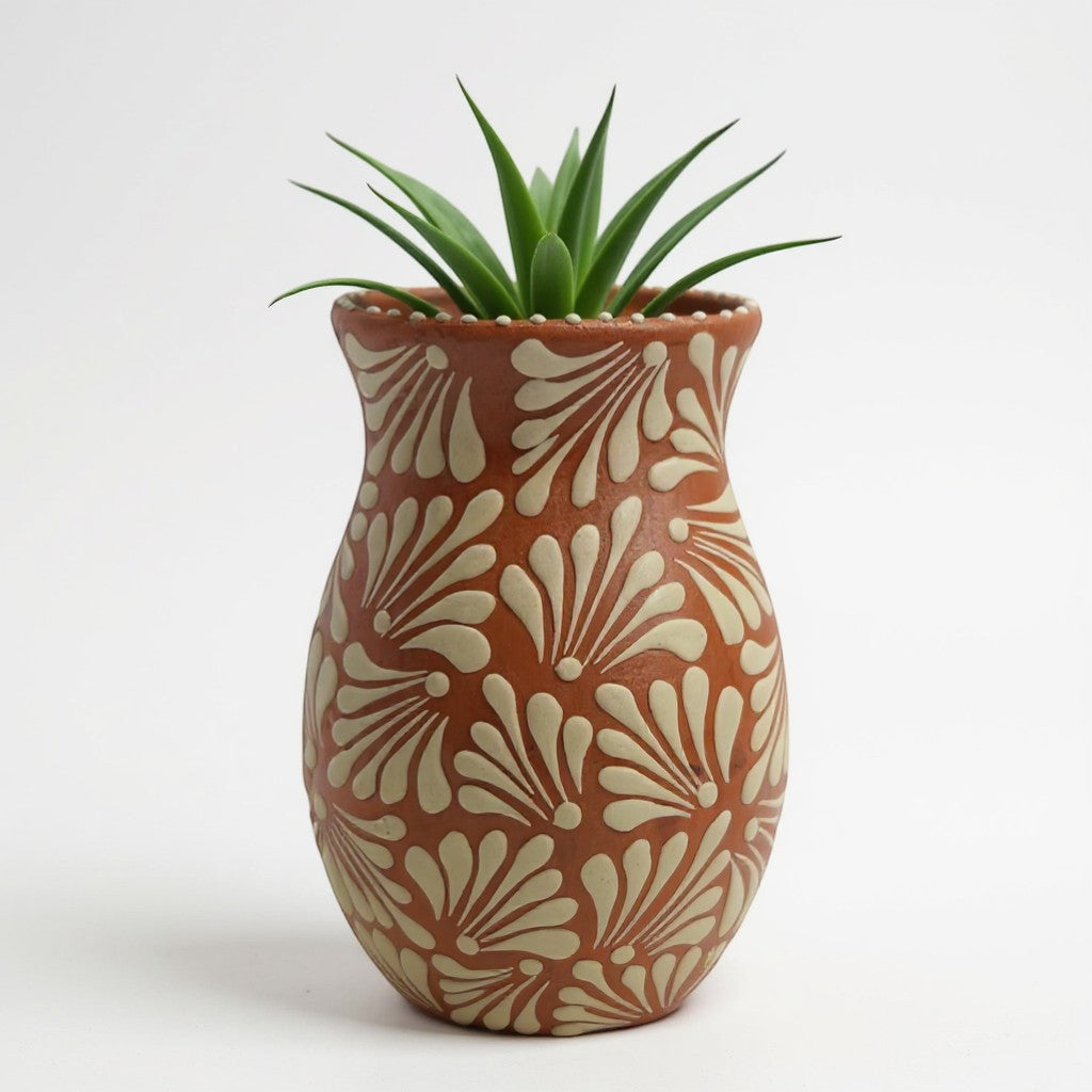 Brown & White Talavera Relief Vase | Hand-Painted Pottery The Talavera Hub