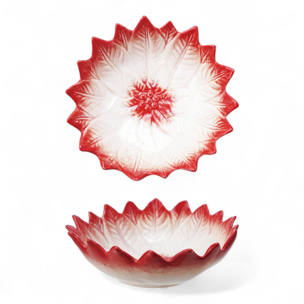 Hand-Painted Poinsettia Ceramic Bowl Rust & Cinder