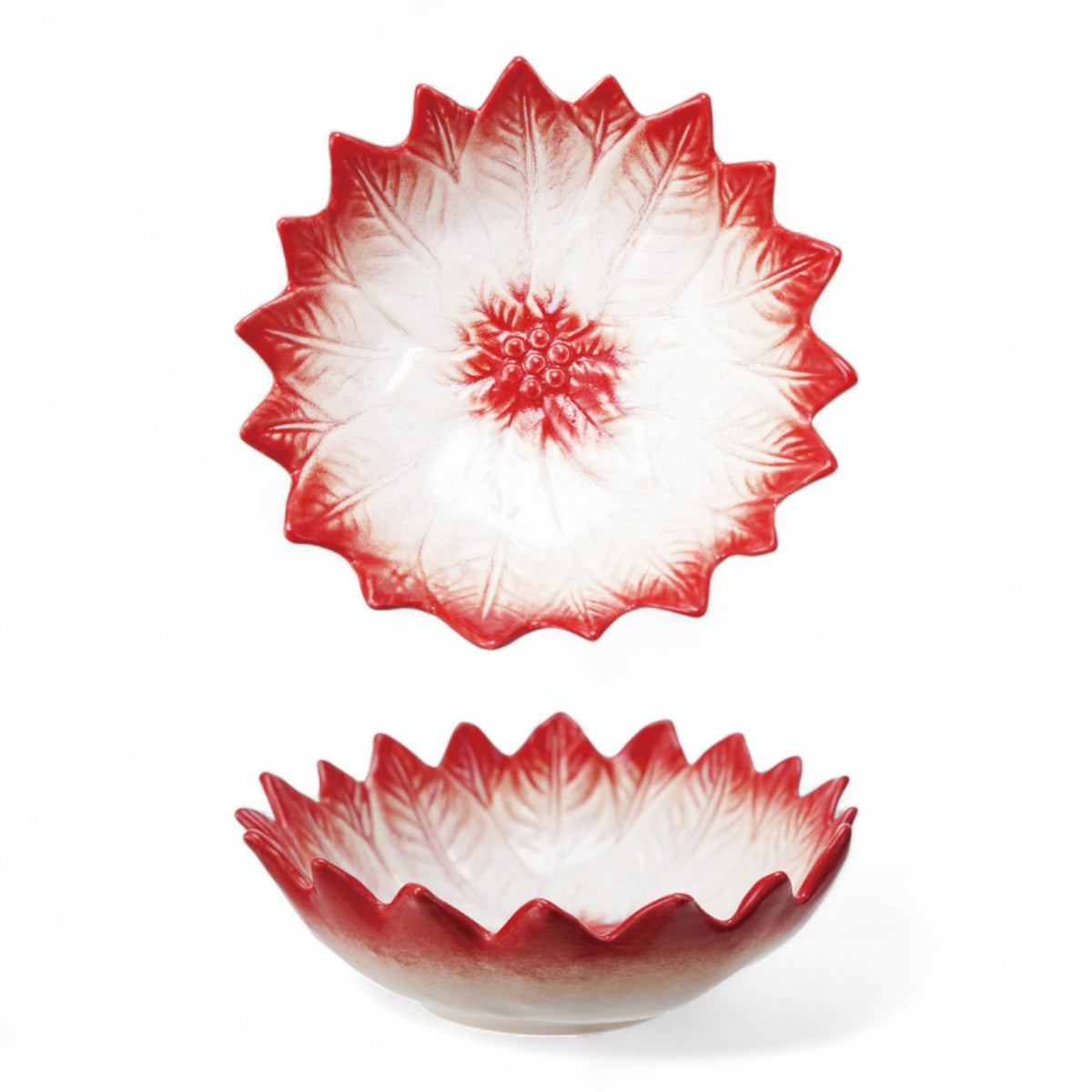 Hand-Painted Poinsettia Ceramic Bowl Rust & Cinder