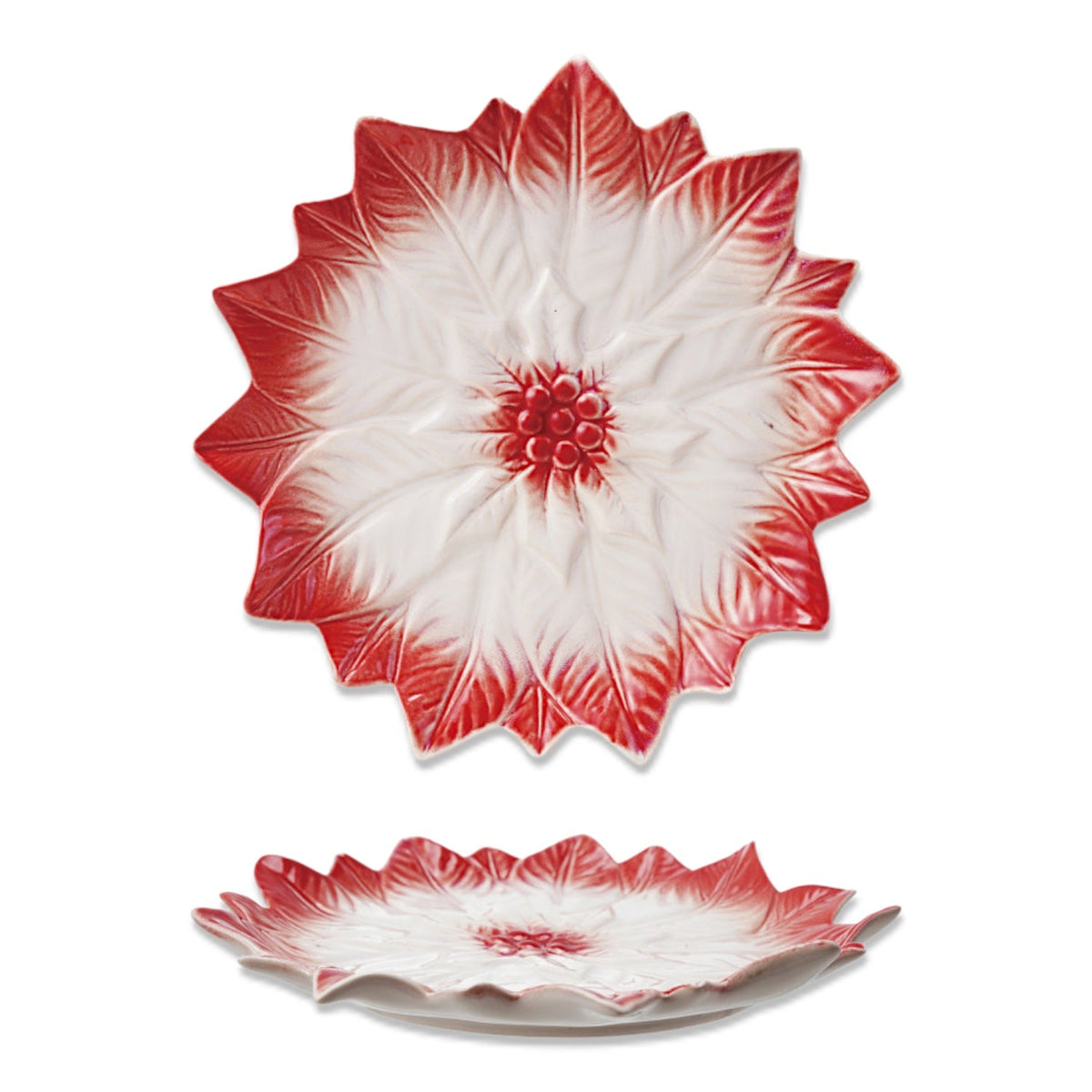 Hand-Painted Poinsettia Ceramic Plate Rust & Cinder