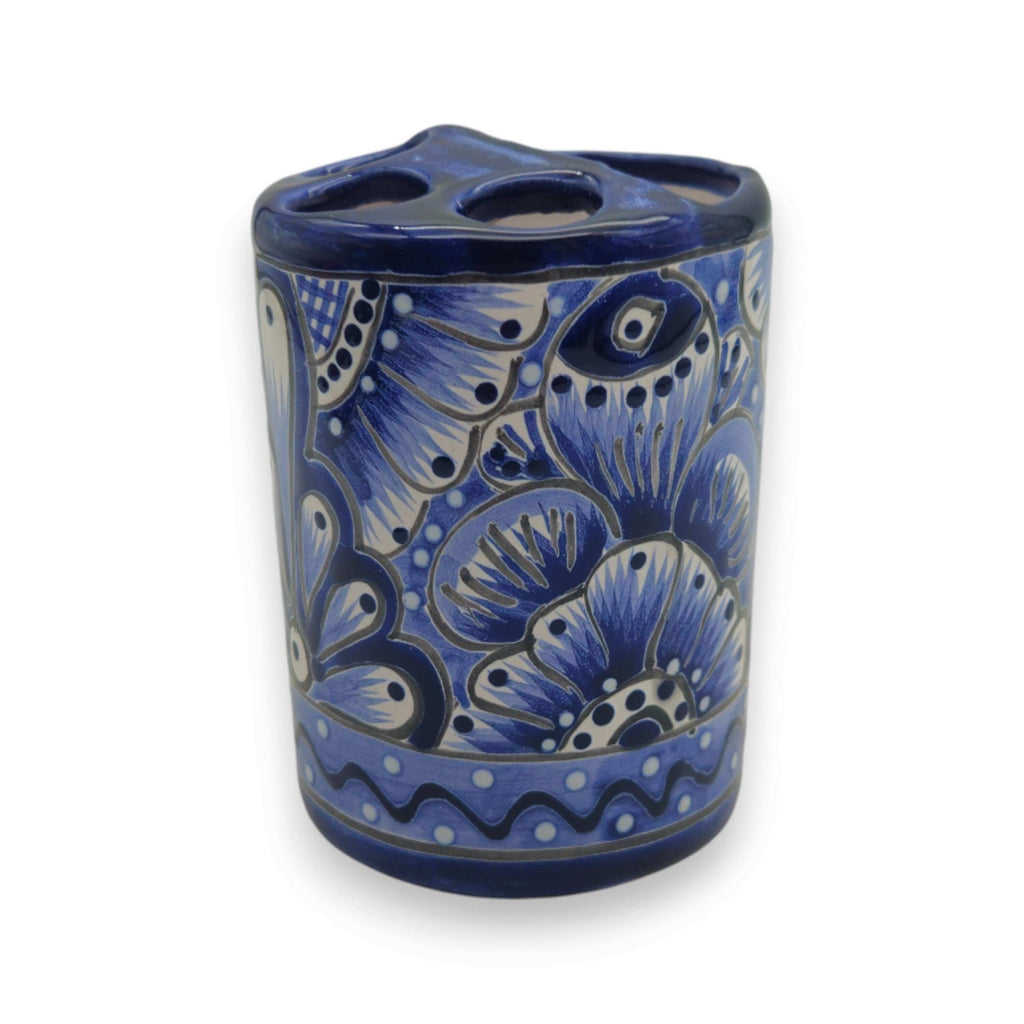 Hand-Painted Talavera Toothbrush Holder | Blue & White Ceramic The Talavera Hub