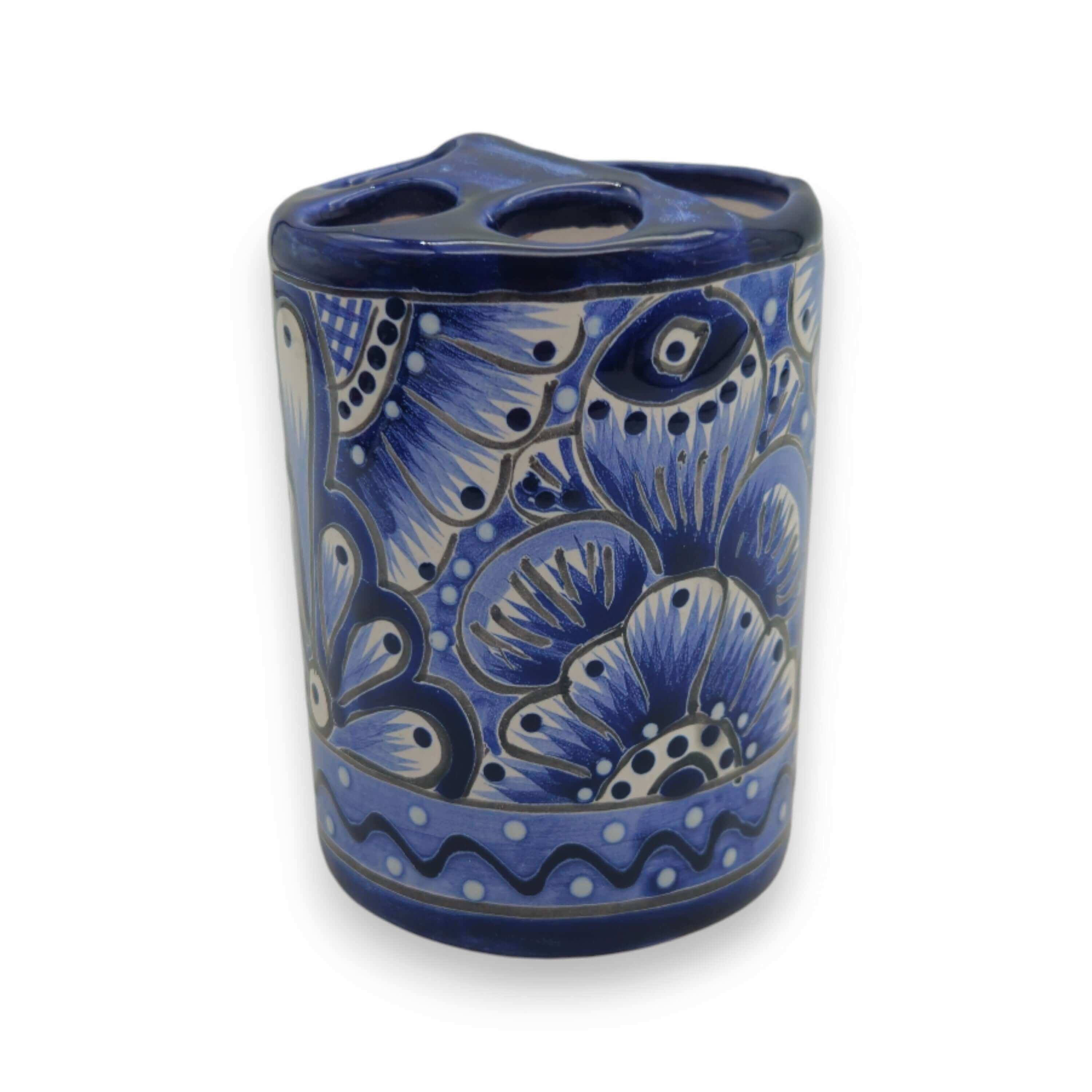 Hand-Painted Talavera Toothbrush Holder | Blue & White Ceramic The Talavera Hub