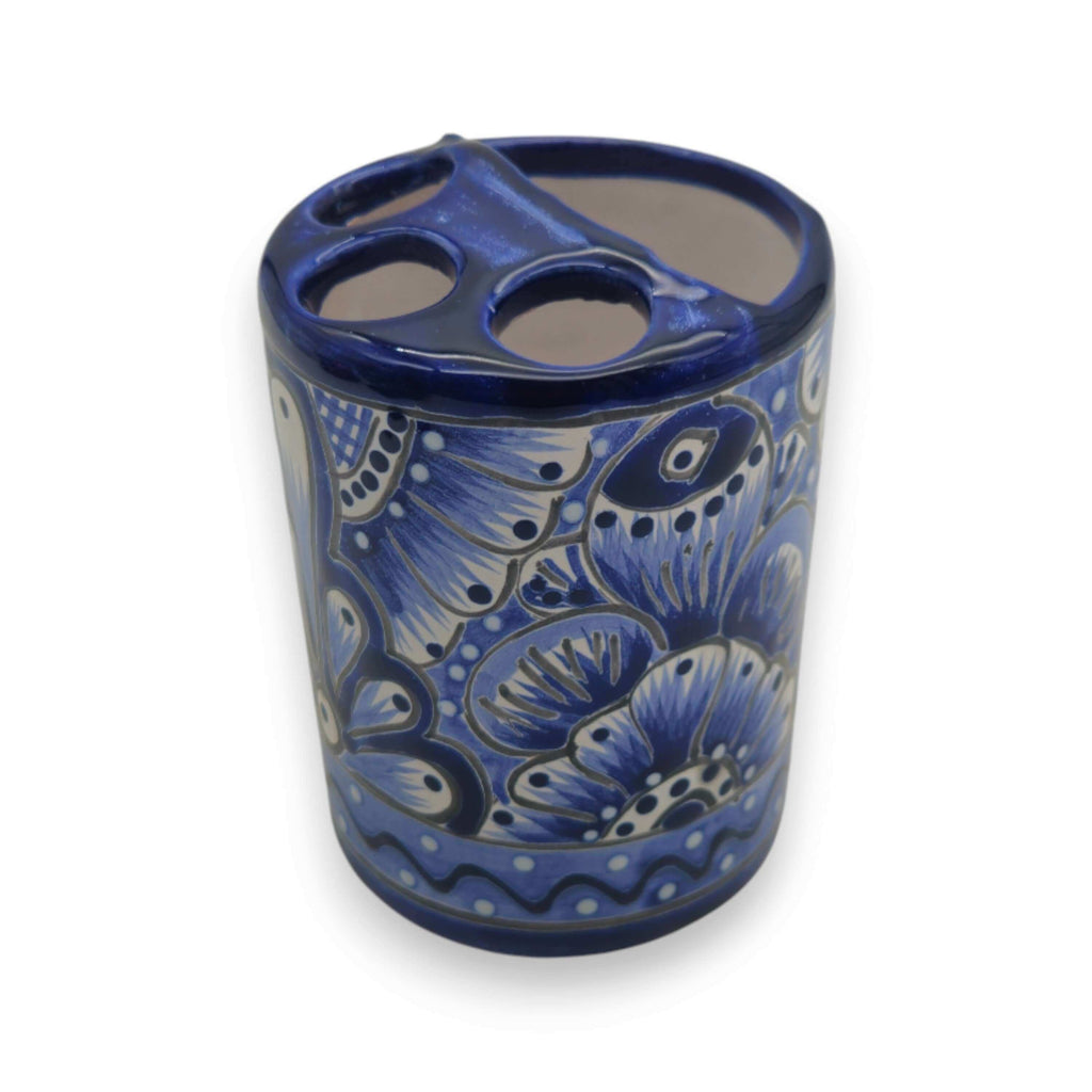 Hand-Painted Talavera Toothbrush Holder | Blue & White Ceramic The Talavera Hub