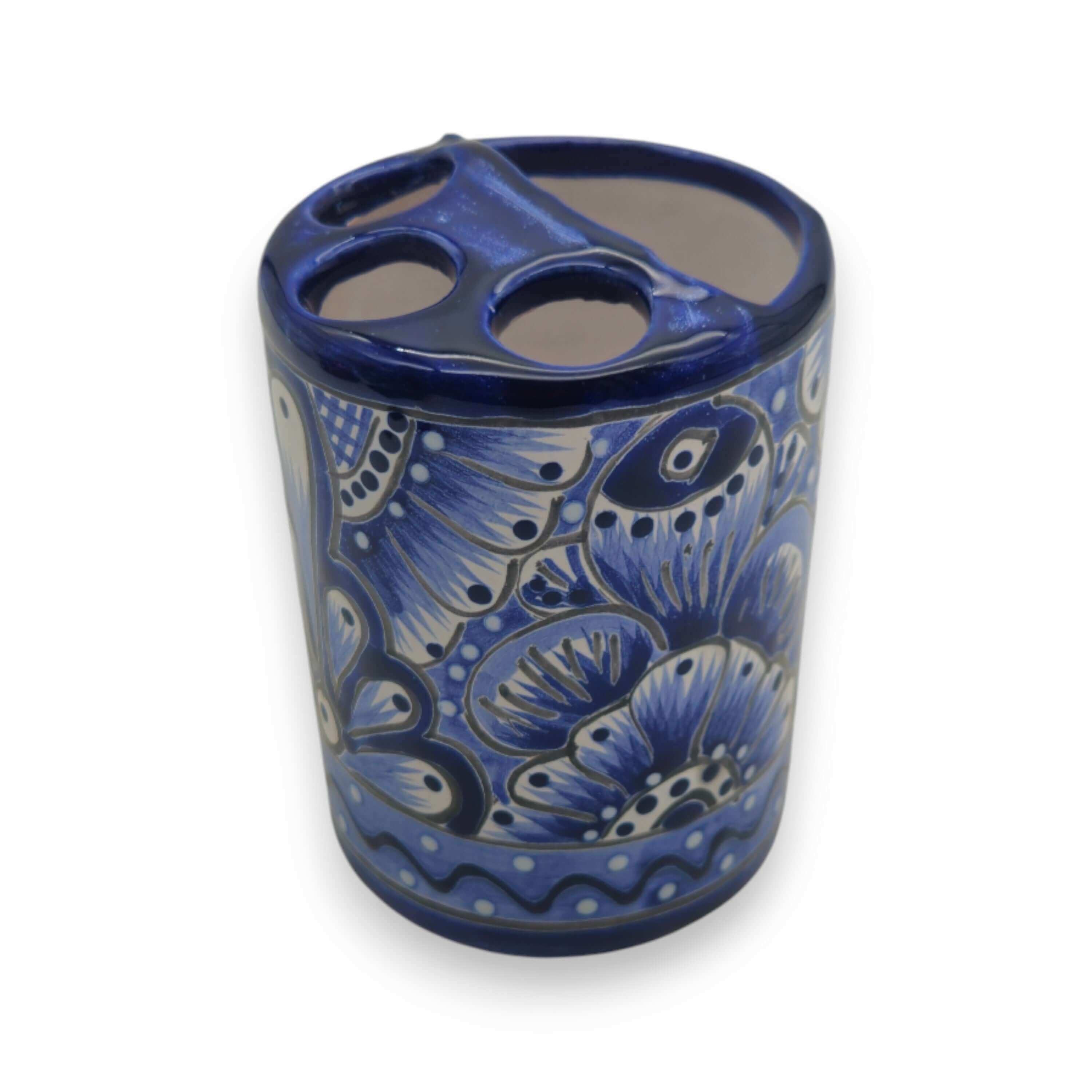 Hand-Painted Talavera Toothbrush Holder | Blue & White Ceramic The Talavera Hub
