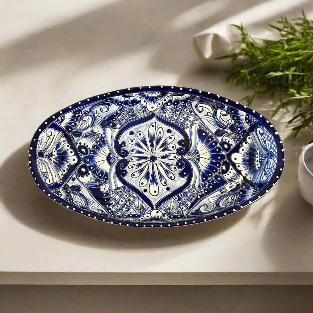 Talavera Oval Serving Platter | Blue & White Mexican Kitchenware The Talavera Hub