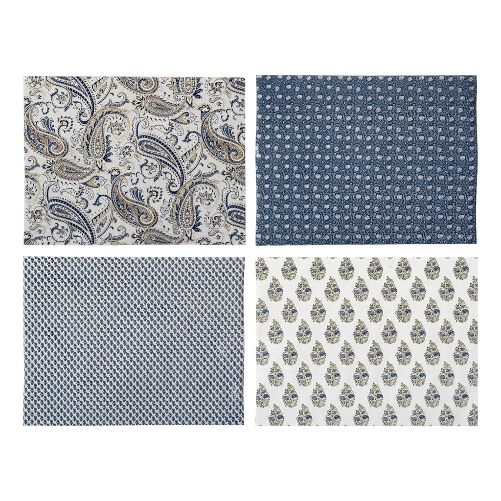Handmade Blue Paisley Print Recycled Wrapping Paper Sheets Rust & Cinder